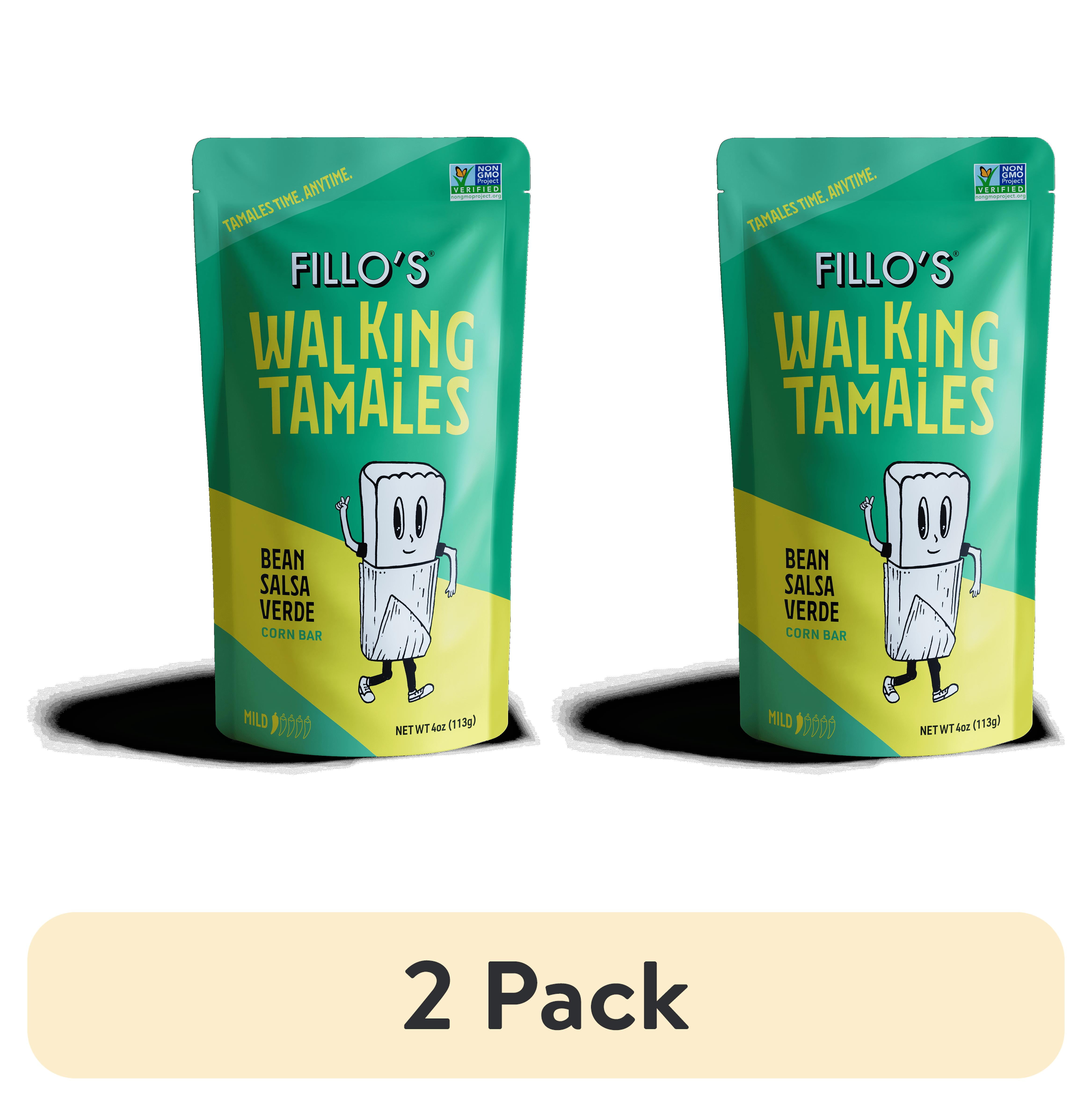 (2 pack) FILLO'S Walking Tamales Bean Salsa Verde Tamale, 4 oz Plastic Pouch, (Shelf-Stable)