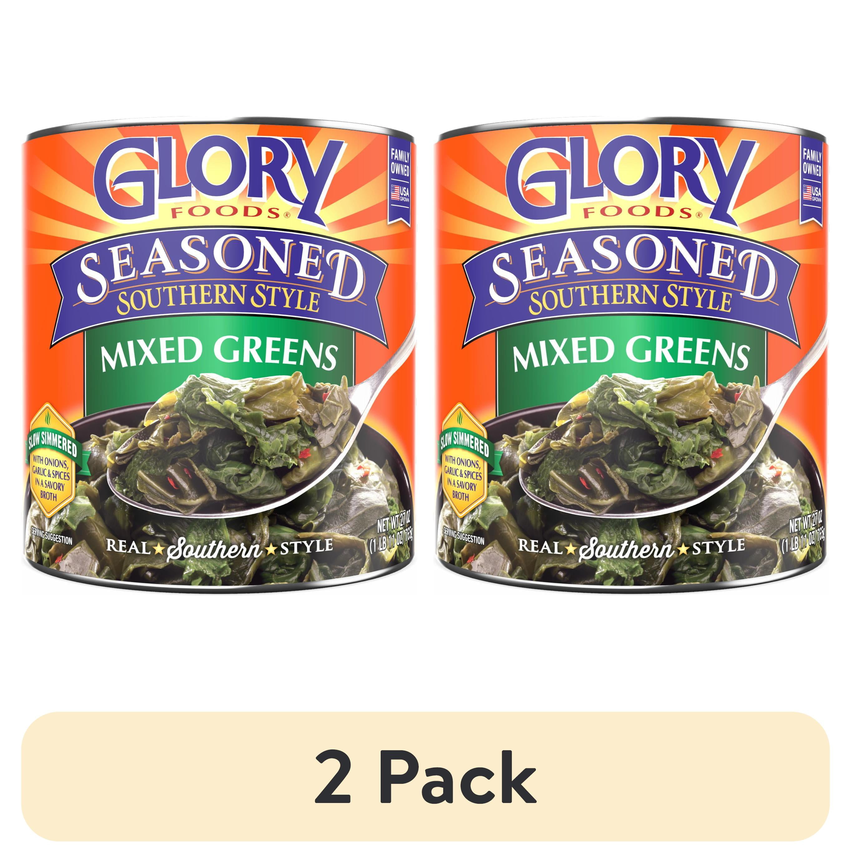 (2 pack) Glory Foods Seasoned Southern Style Mixed Greens, Canned Vegetables, 27 oz , Can
