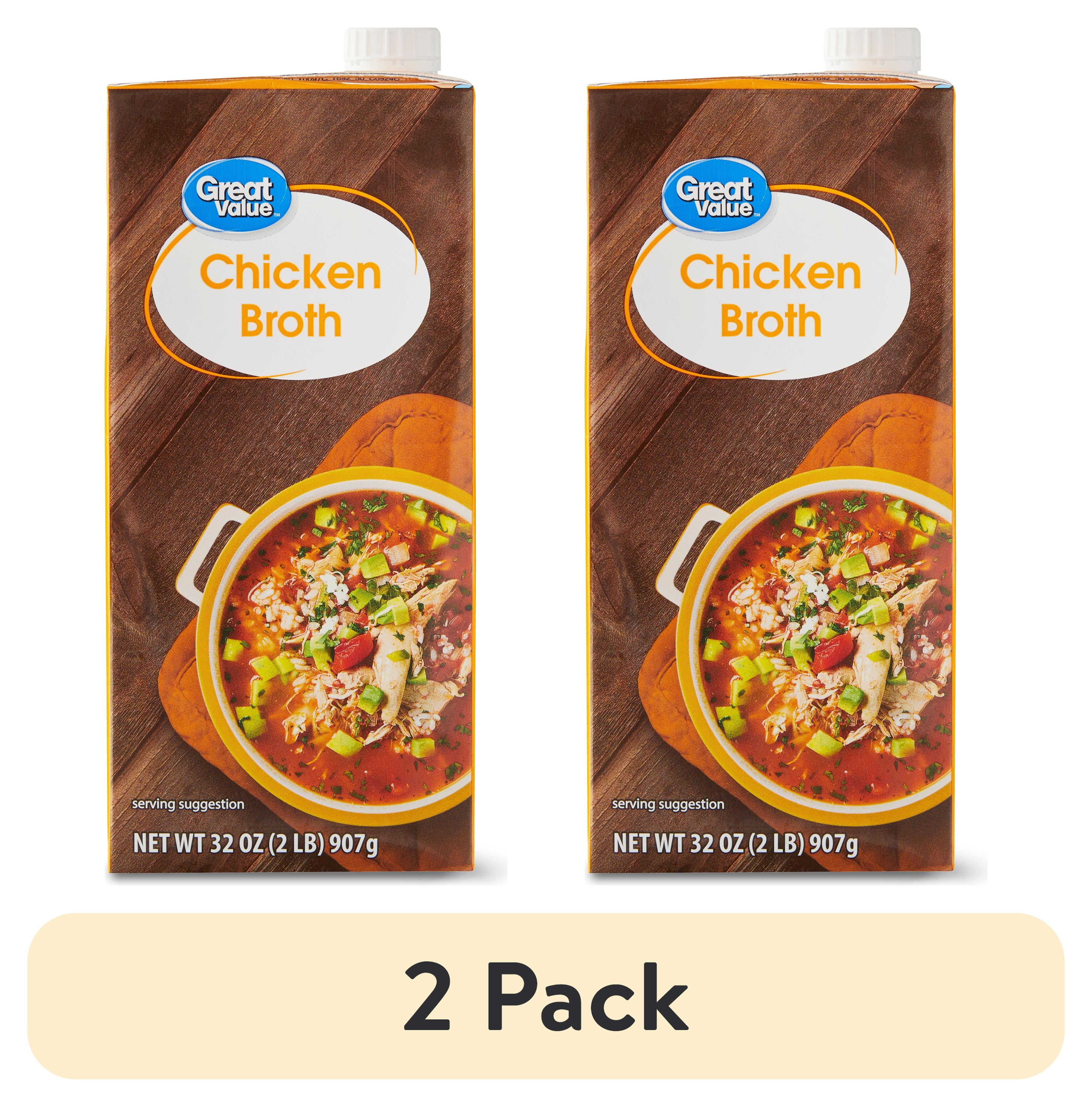 (2 pack) Great Value Chicken Broth, 32 oz Carton