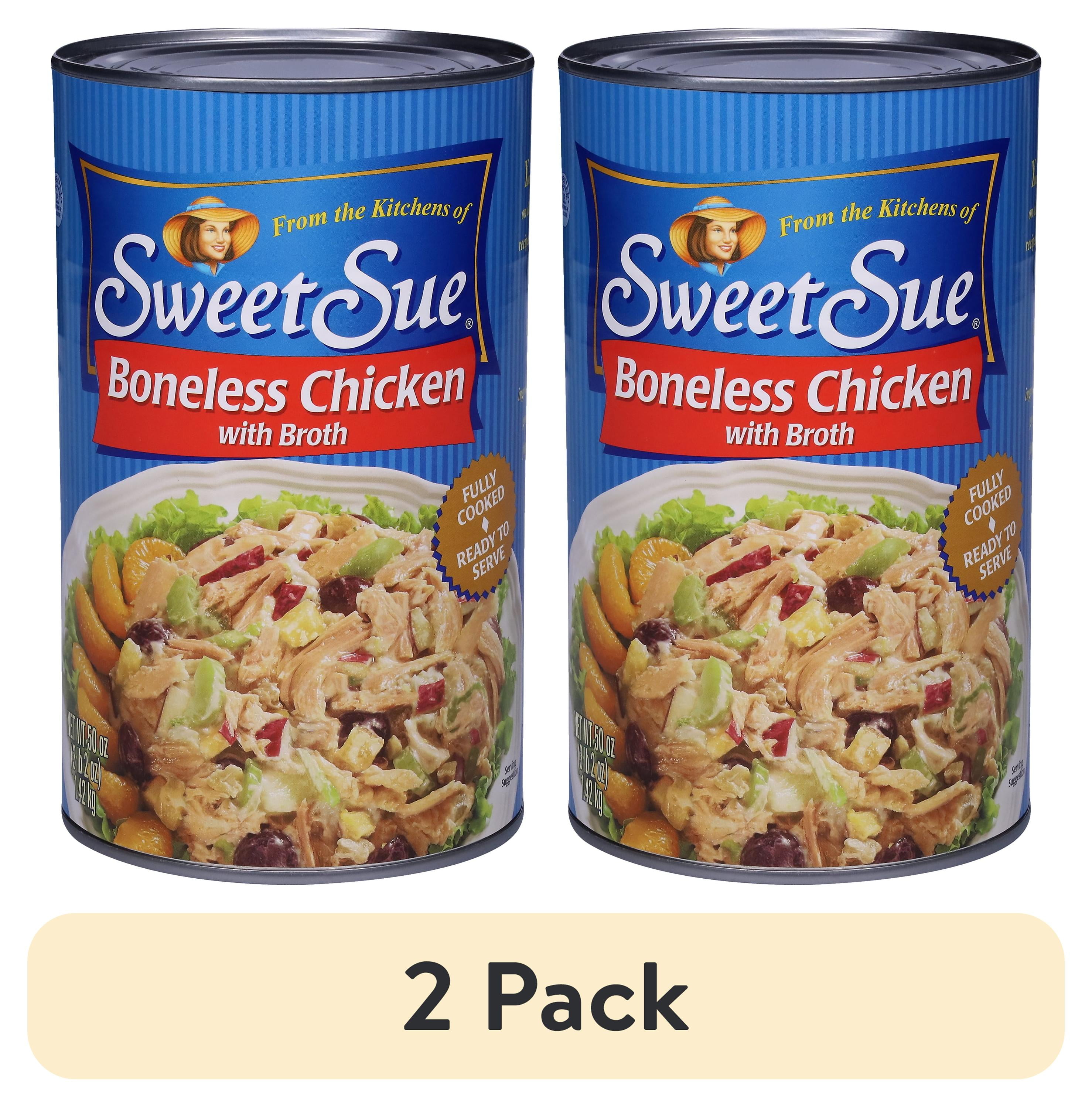 (2 pack) Sweet Sue Boneless Chicken with Broth, Fully Cooked and Ready to Serve, Gluten Free, 10g Protein Per Serving, Shelf Stable Can, 50 oz