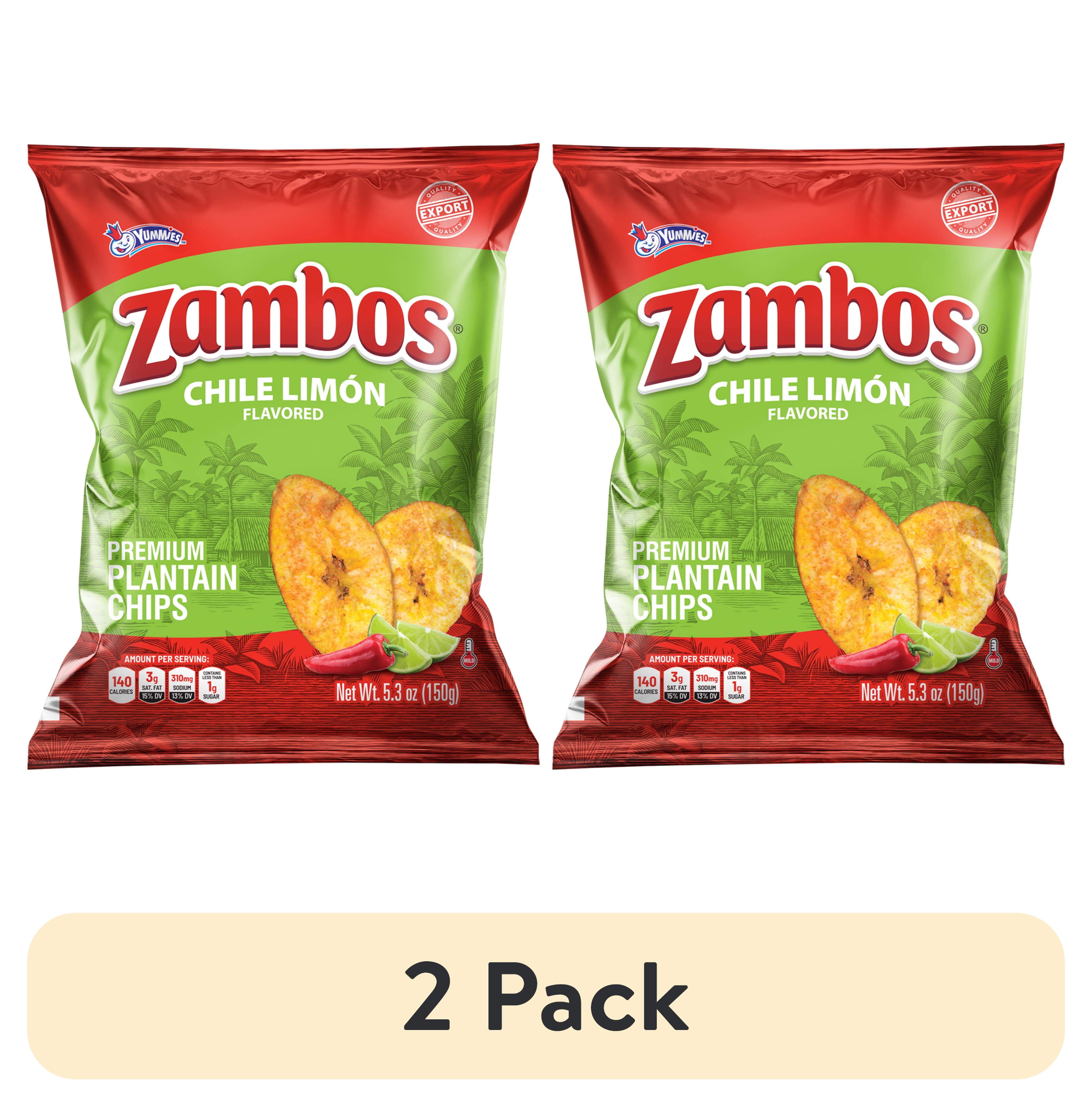 (2 pack) Zambos Premium Chile Limn Plantain Chips, 5.30 oz Bag