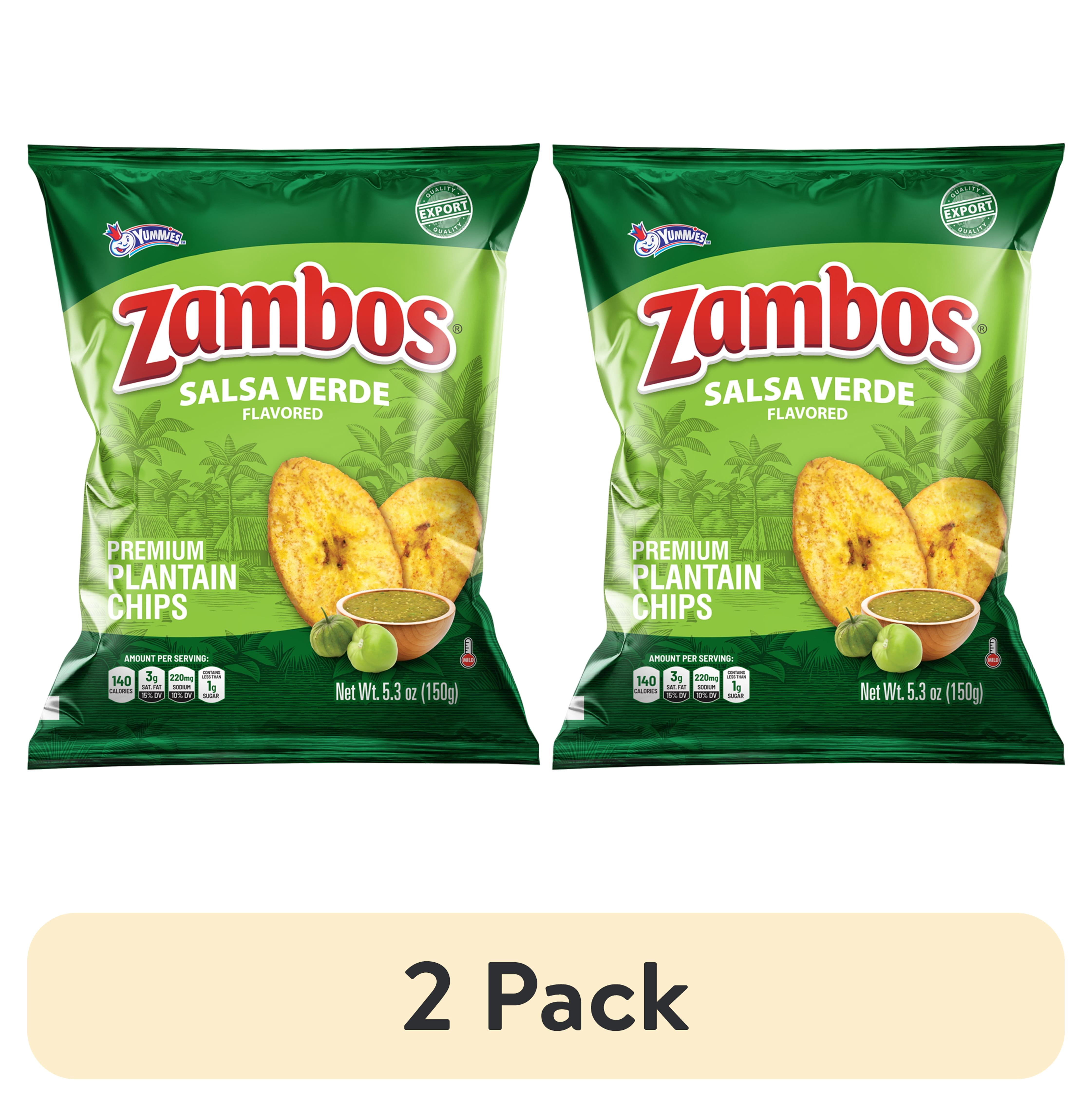 (2 pack) Zambos Premium Salsa Verde Plantain Chips, 5.30 oz Bag
