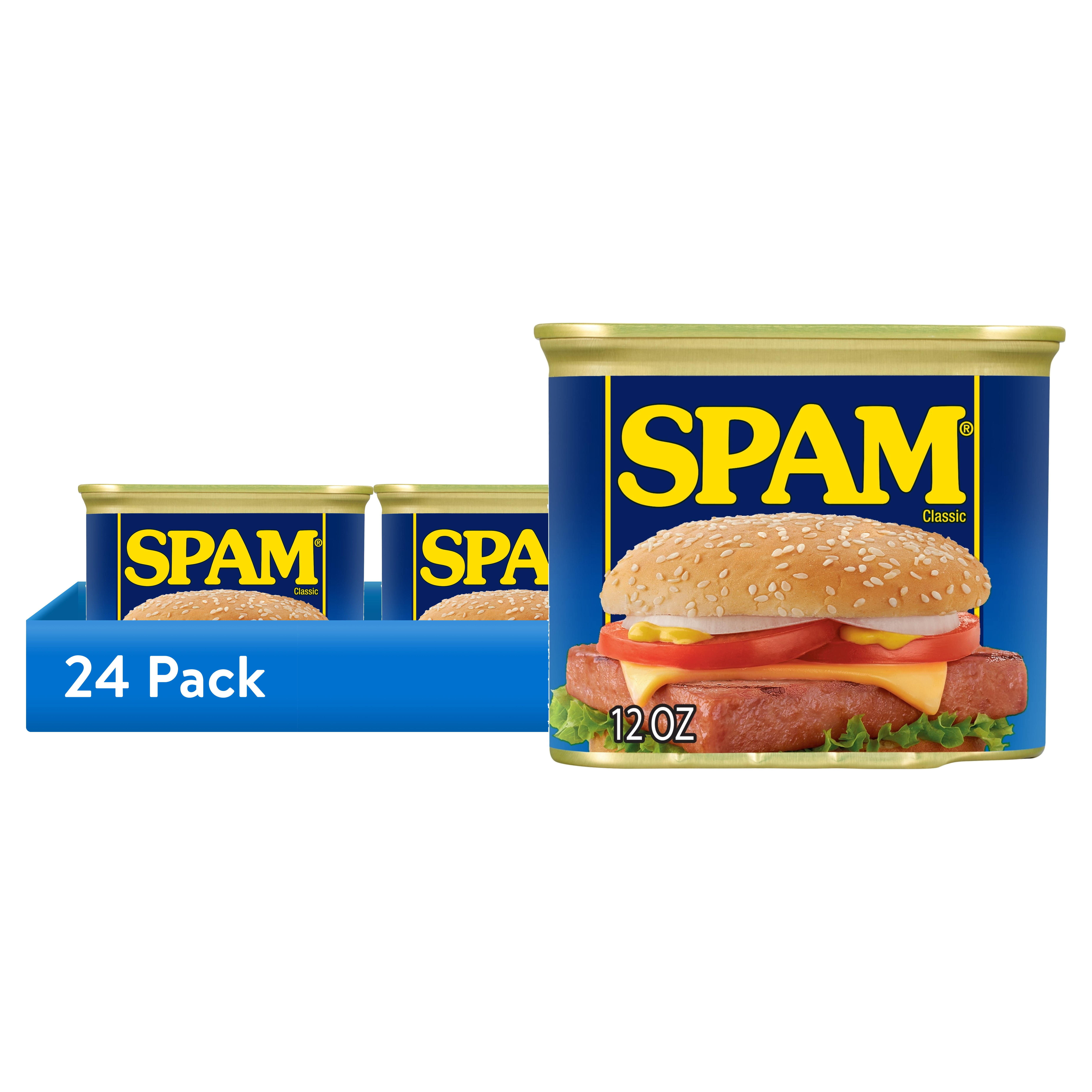 (24 pack) SPAM Classic Canned Meats, 7 G of Protein per Serving, Shelf-Stable, 12 oz Aluminum Can