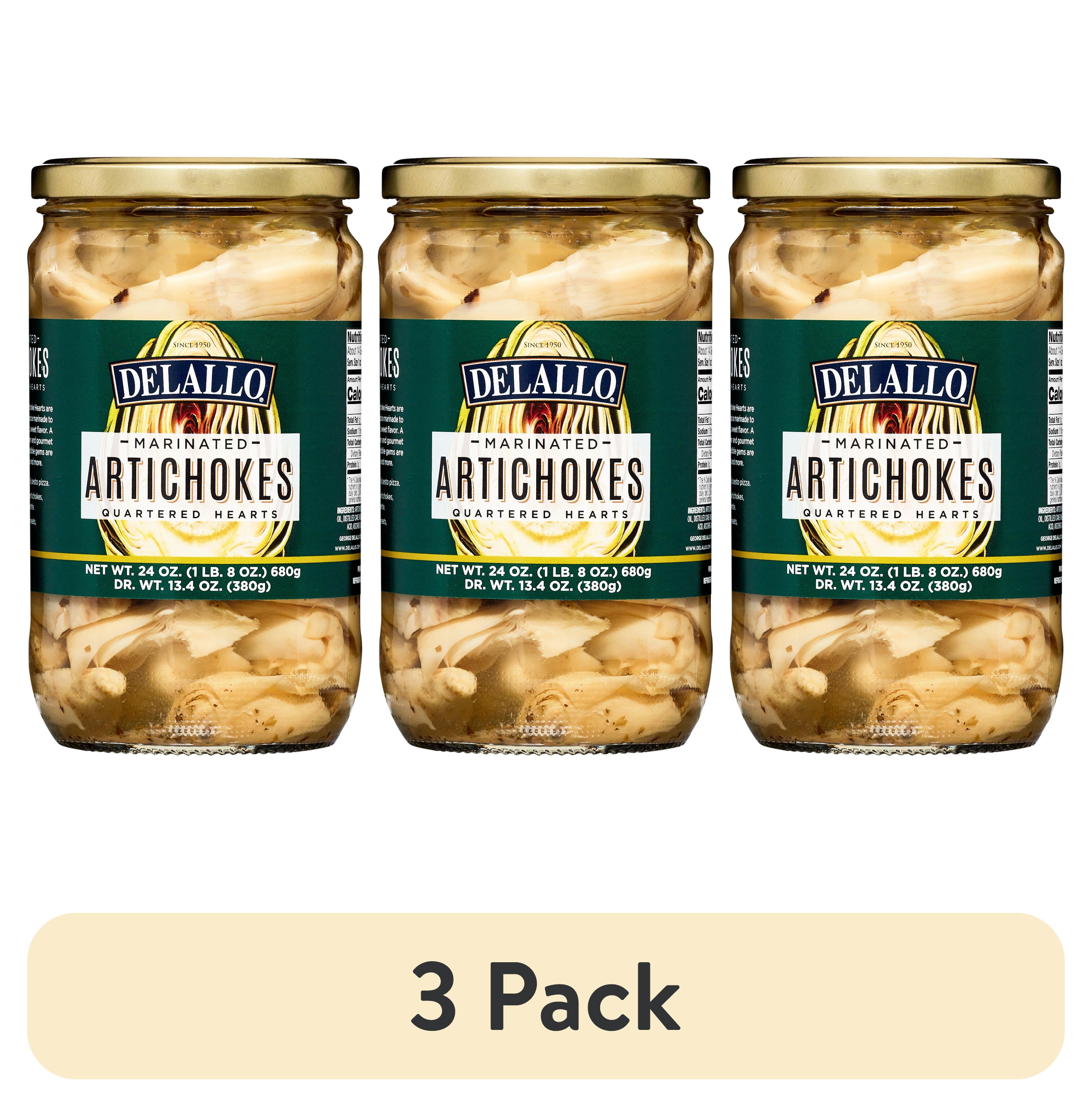 (3 pack) DeLallo Marinated Artichoke Hearts, 24 oz Jar, Kosher, Non-GMO, Gluten-Free