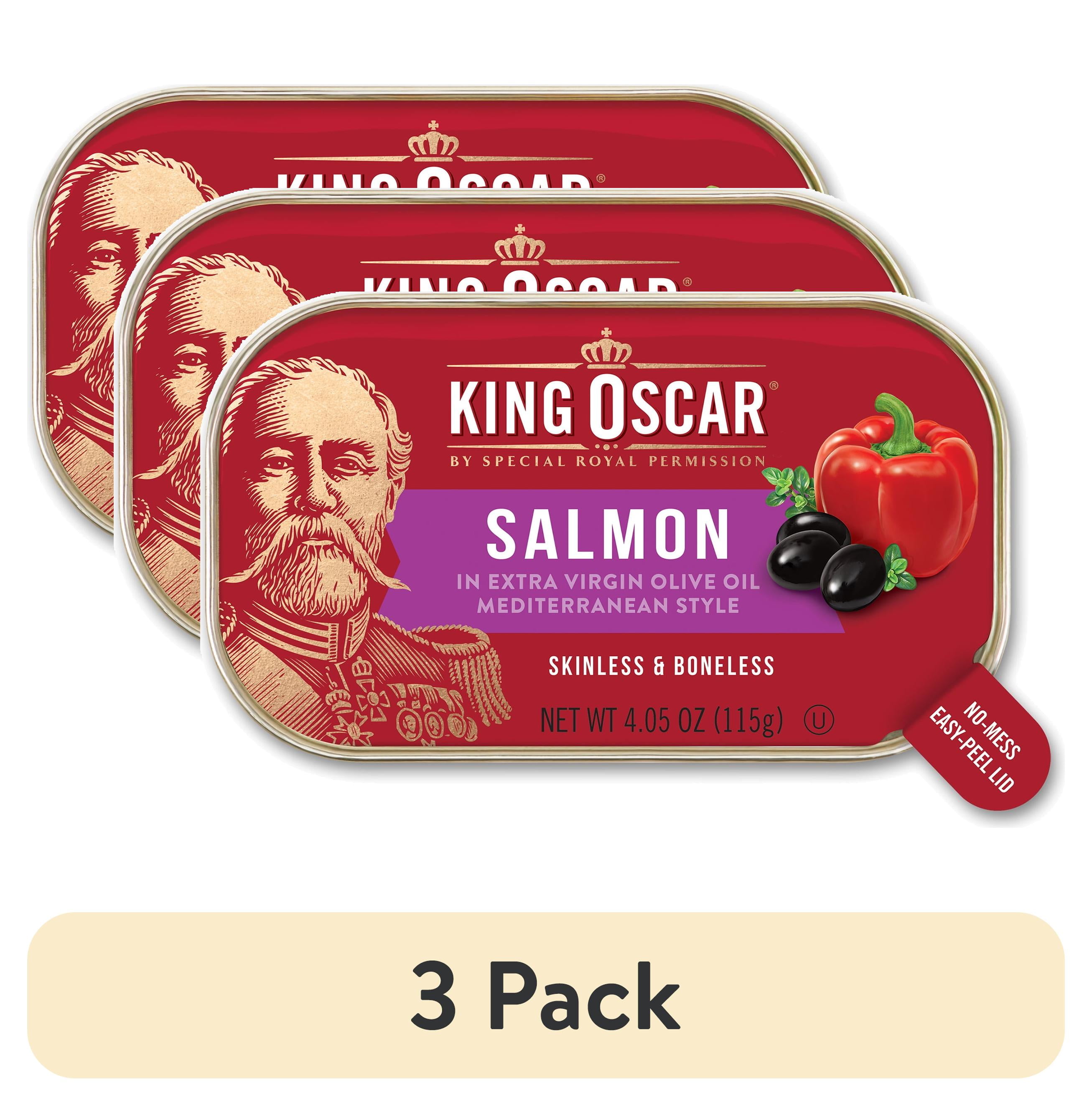 (3 pack) King Oscar Skinless & Boneless Premium Salmon in Olive Oil, Mediterranean Style, 4.05 oz