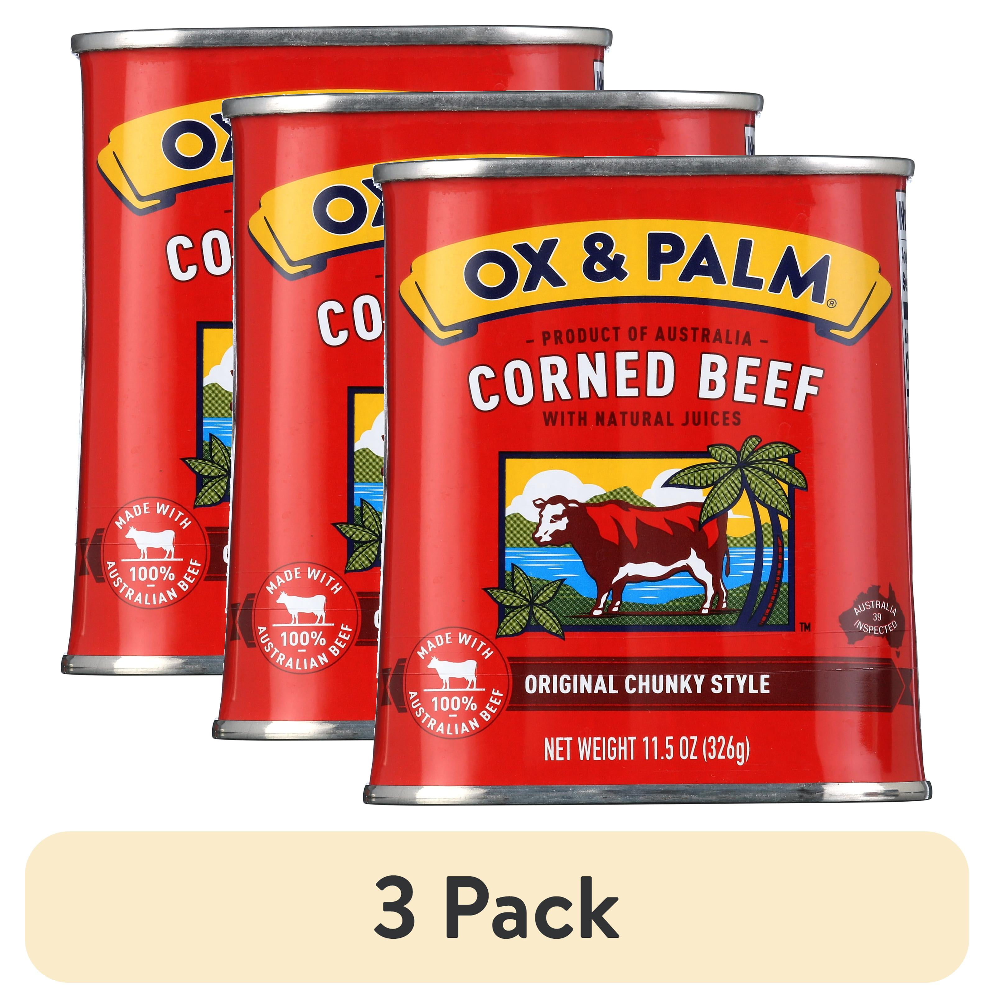 (3 pack) Ox & Palm Corned Beef Original Chunky Style in Tapered Can, 11.5 oz Can