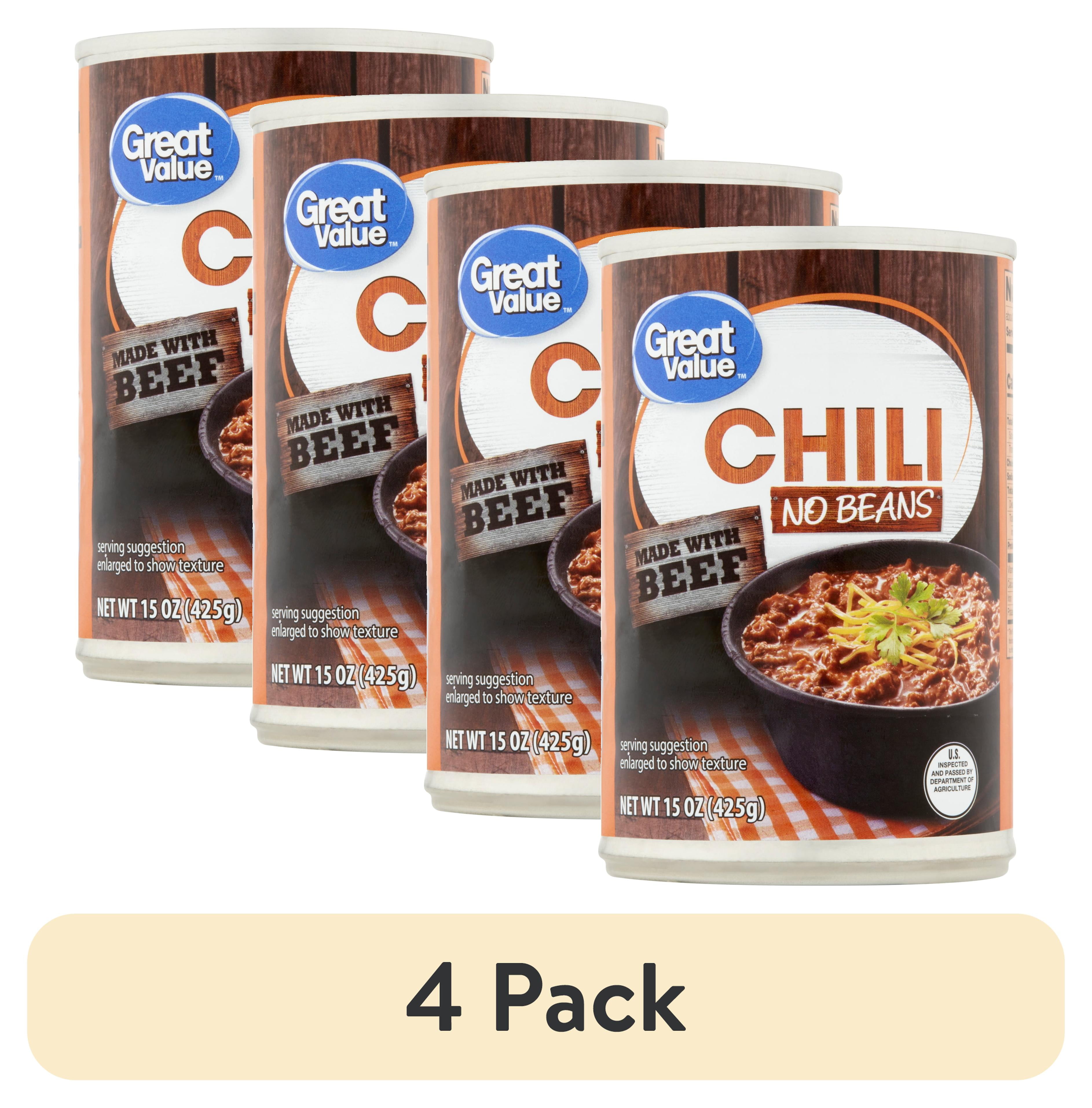 (4 pack) Great Value Chili No Beans, 15 oz Can