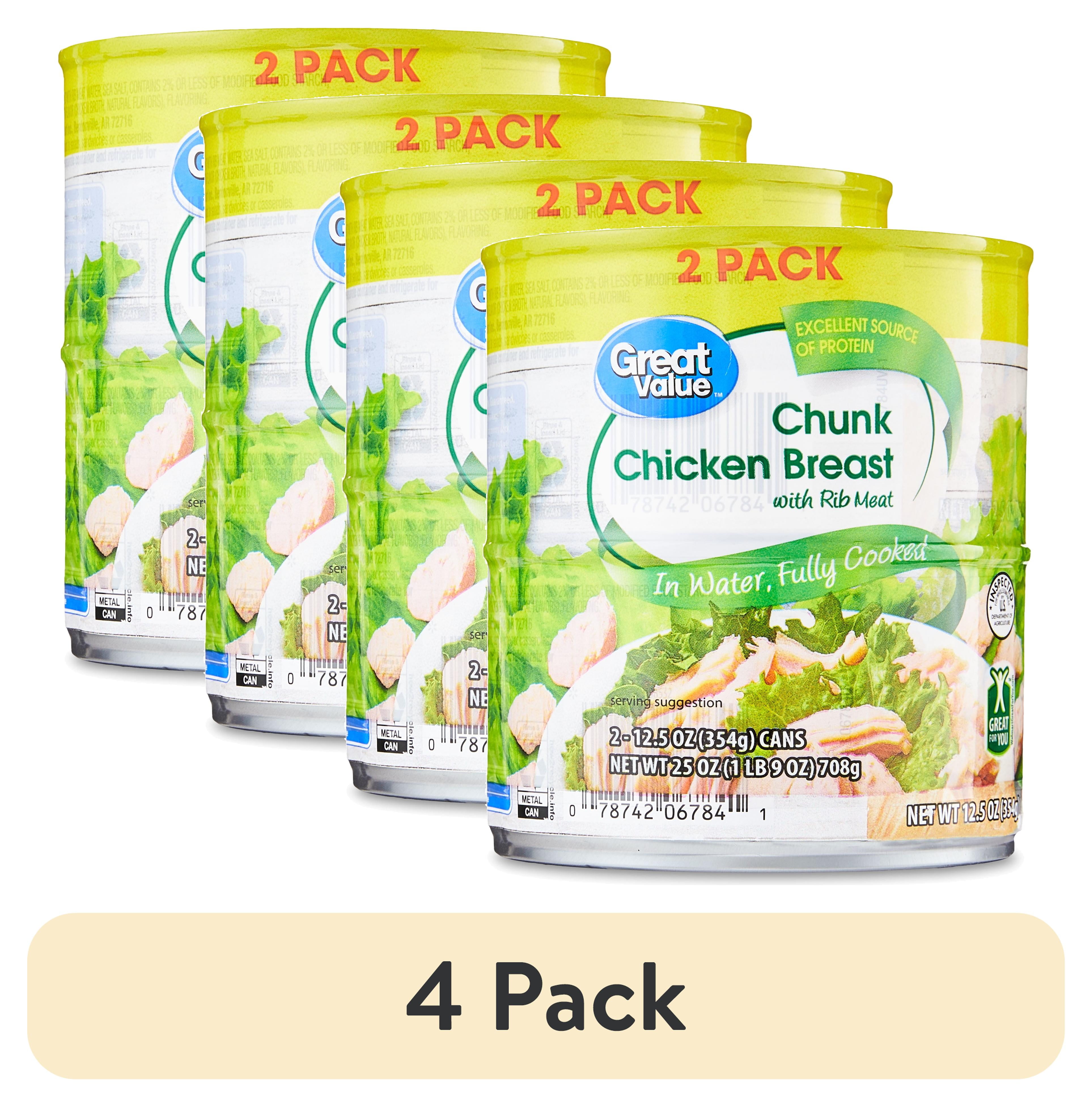(4 pack) Great Value Chunk Chicken Breast, 12.5 oz, Can, (2 Pack)
