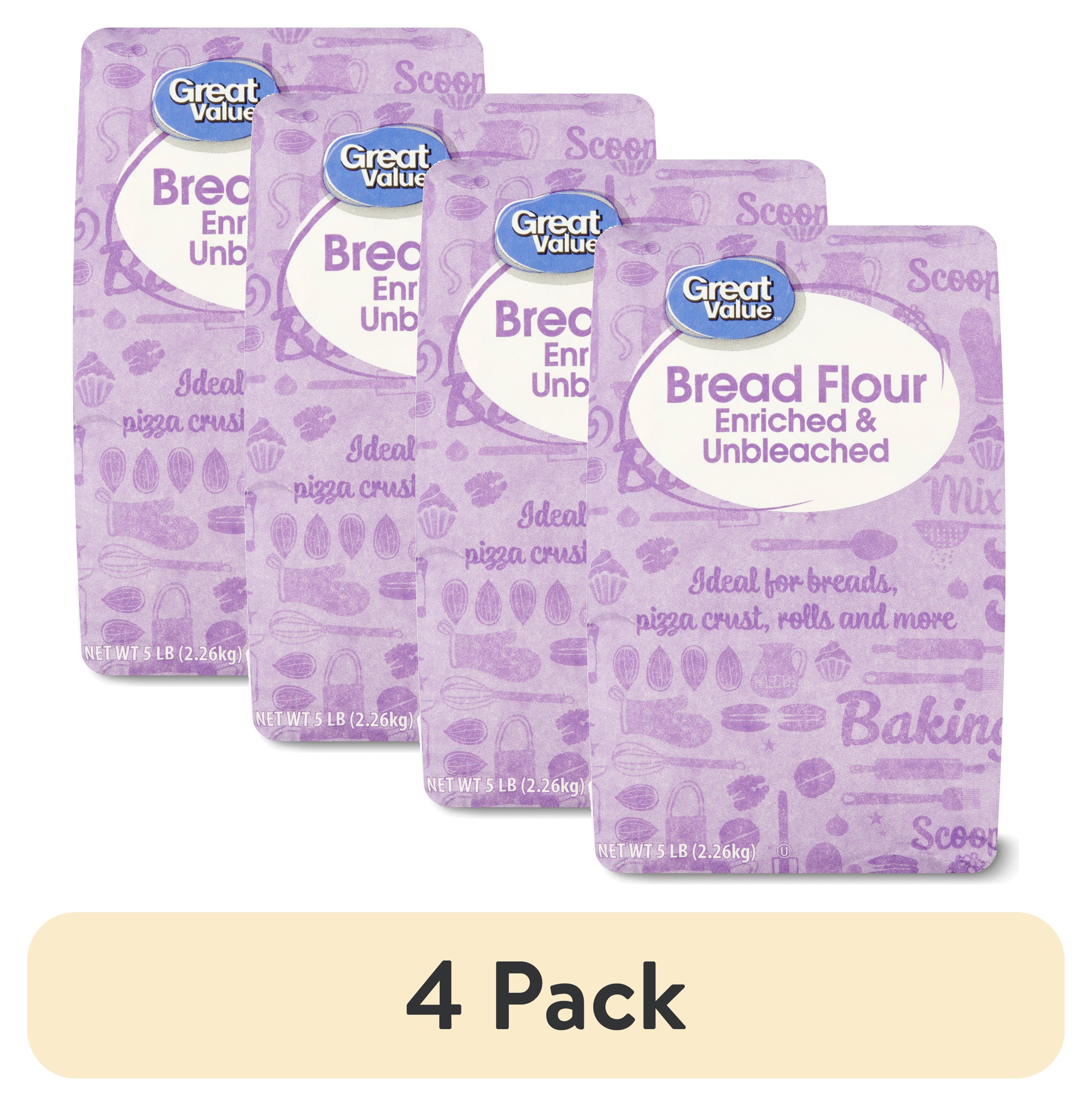 (4 pack) Great Value Enriched and Unbleached Bread Flour, 5LB Bag