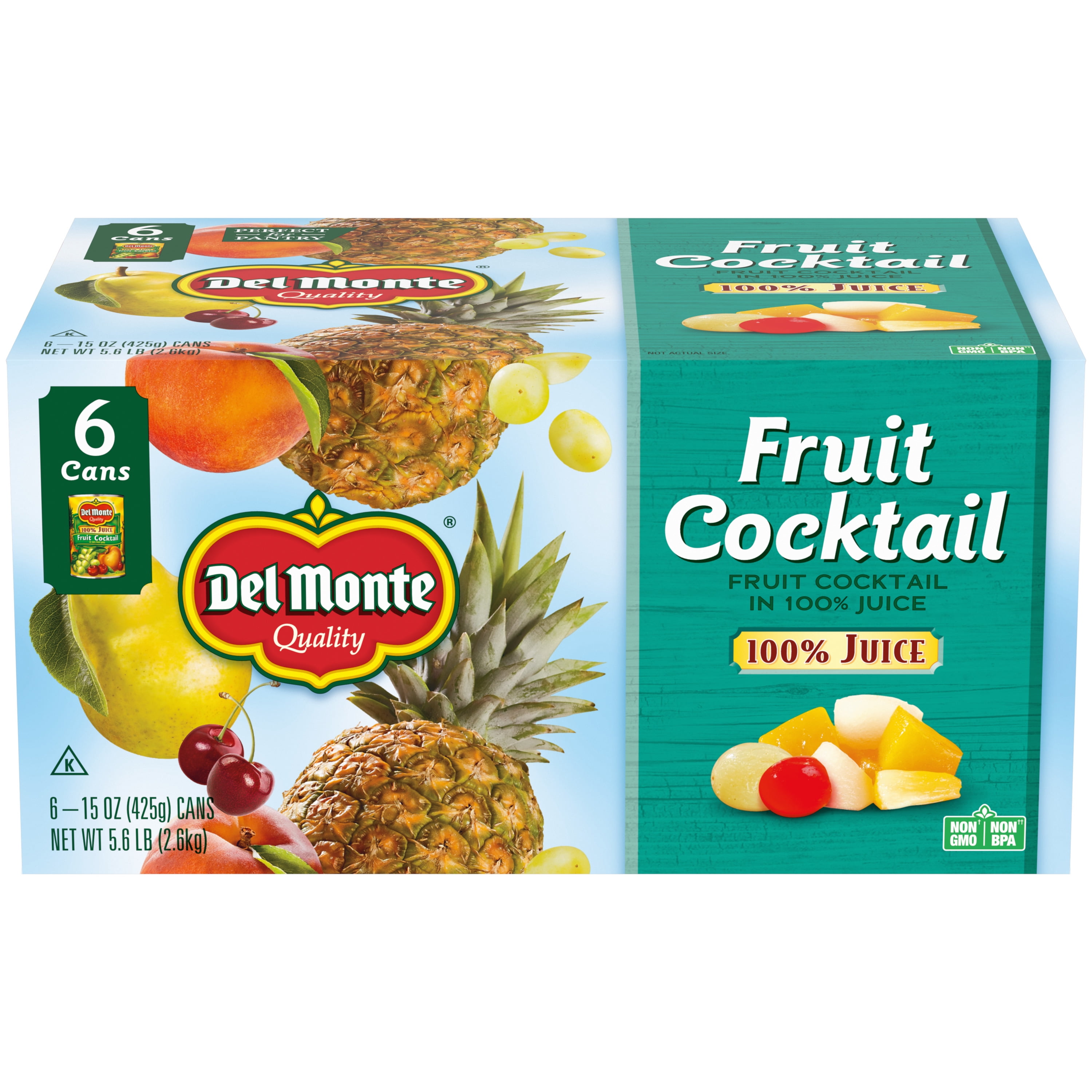 (6 Cans) Del Monte Fruit Cocktail, 100% Juice, Canned Fruit, 15 oz