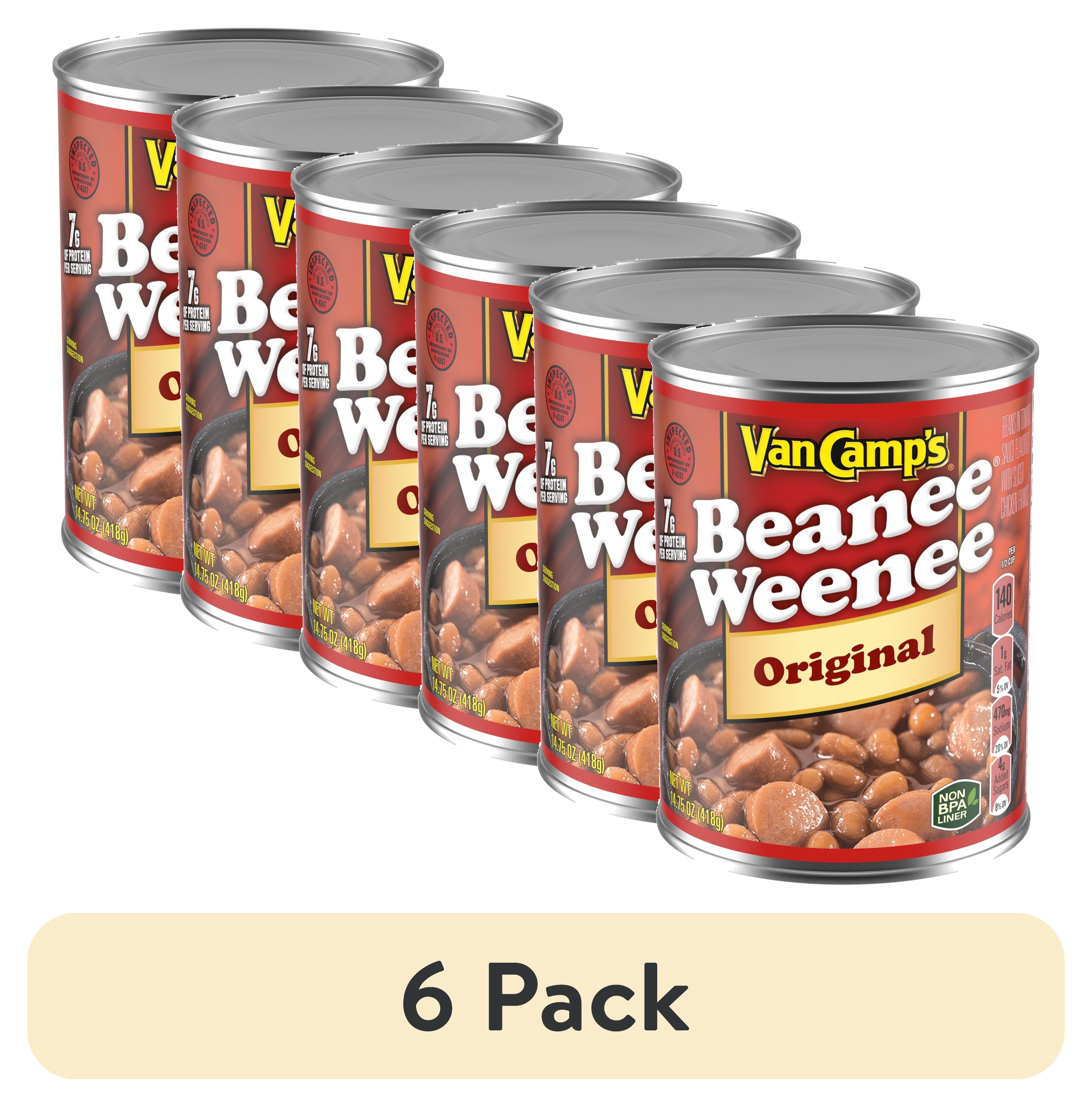 (6 pack) Van Camp's Original Beanee Weenee, 7g Protein Per Serving, Canned Food, 14.75 oz. Can - Available at Good Kitchen Market on StoresGo