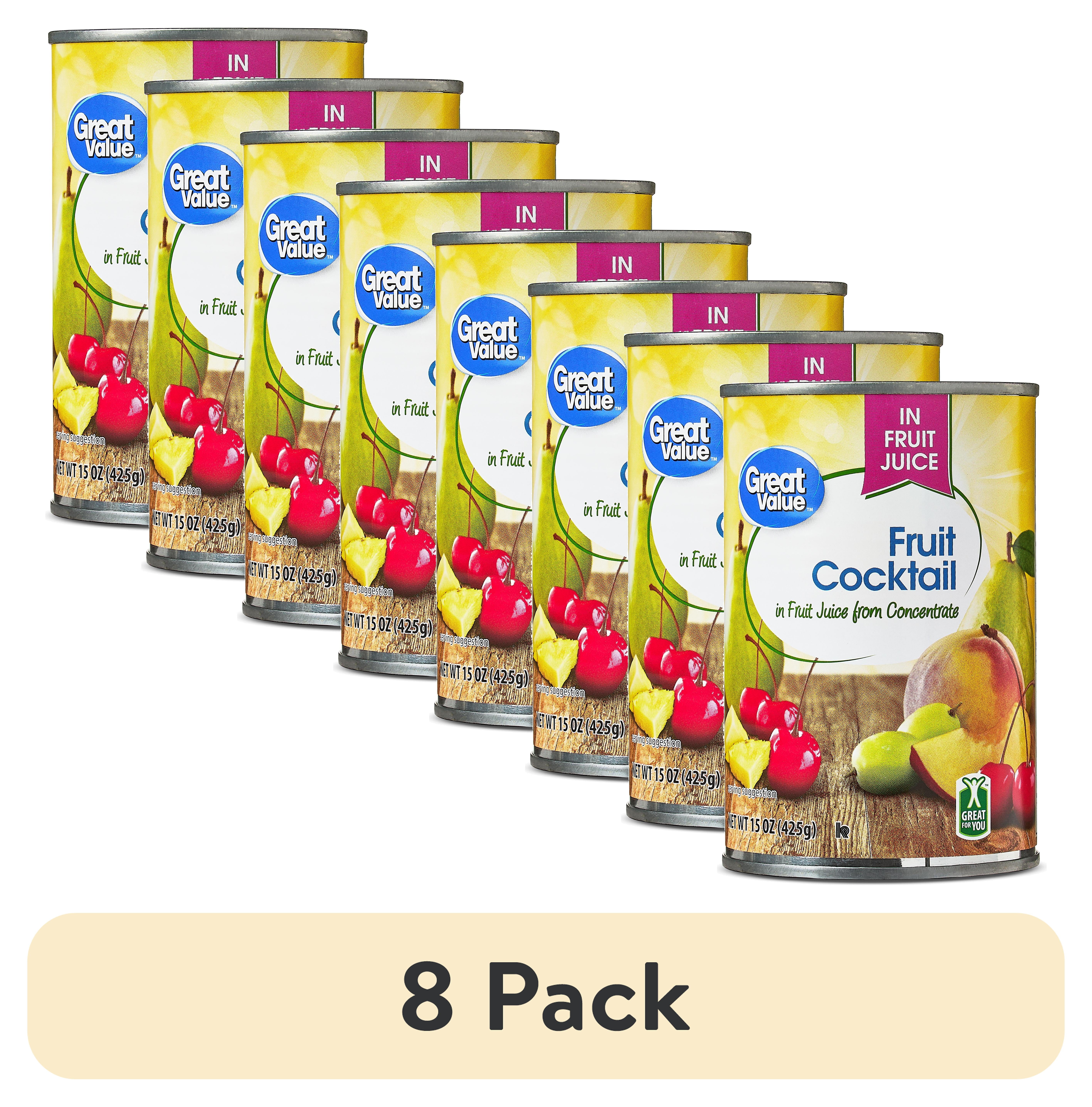 (8 pack) Great Value Fruit Cocktail in Juice, 15 oz