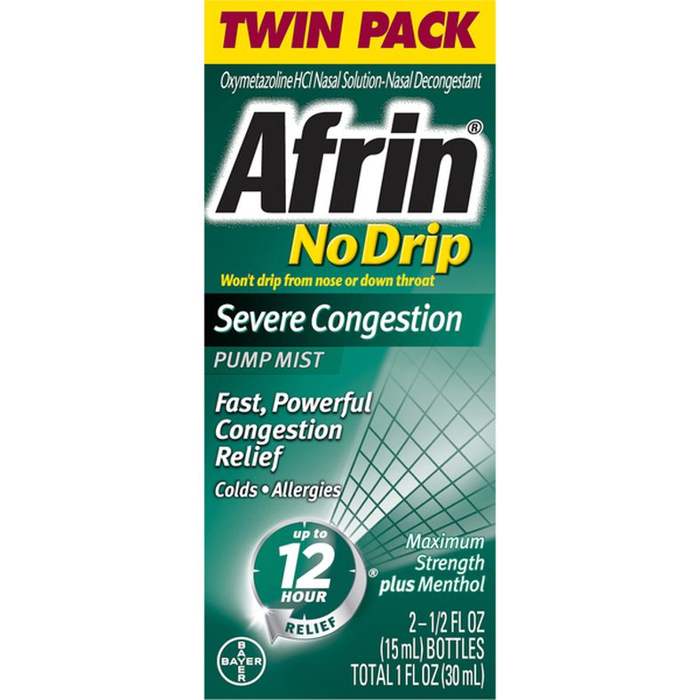 Afrin Severe Congestion, No Drip, Maximum Strength, Pump Mist, Twin Pack