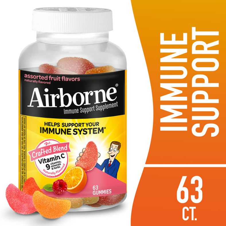 AIRBORNE® Airborne Assorted Fruit Flavored Gummies, 63 count - 750mg of Vitamin C and Minerals & Herbs Immune Support (Packaging May Vary)