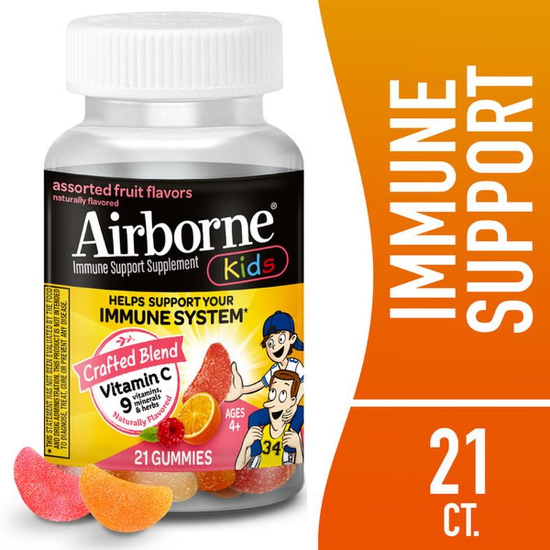 AIRBORNE® Airborne Kids Assorted Fruit Flavored Gummies, 21 count - 500mg of Vitamin C and Minerals & Herbs Immune Support (Packaging May Vary)