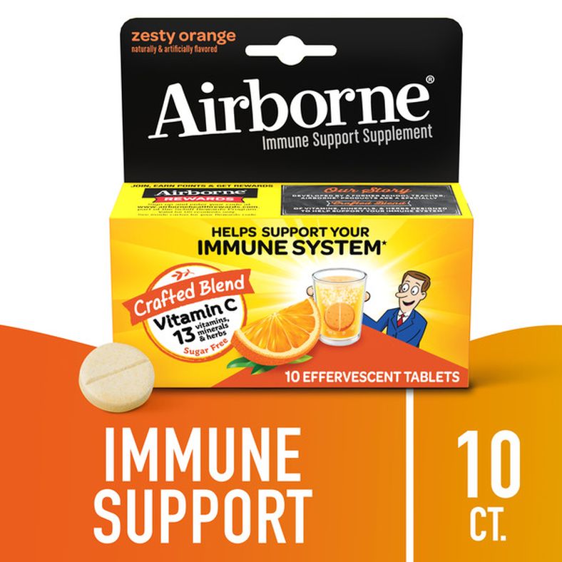 Airborne Zesty Orange Effervescent Tablets - 1000mg Vitamin C - Immune Support Supplement
