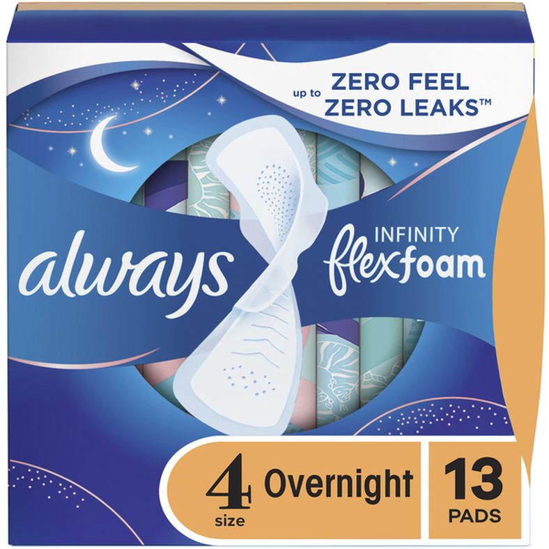 Always Infinity FlexFoam Pads for Women Size 4 Overnight Absorbency