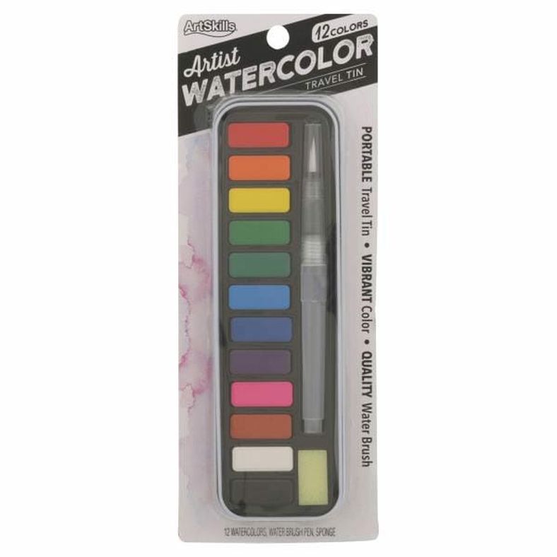 ArtSkills Watercolor, Artist, 12 Colors, Travel Tin