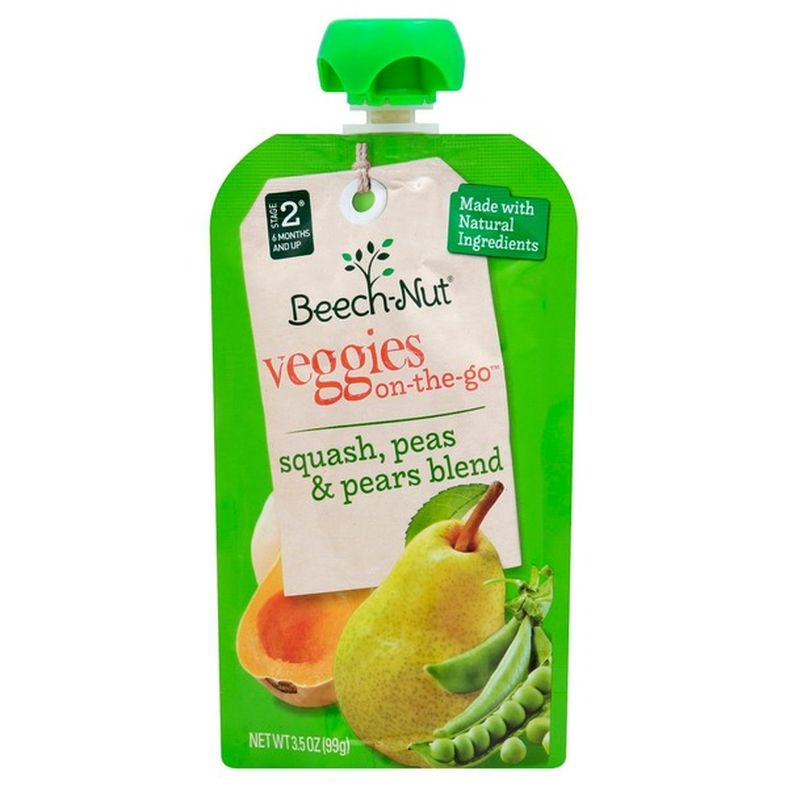 Beech-Nut Veggies Stage 2 Baby Food, Squash Peas & Pears, 3.5 oz Pouch
