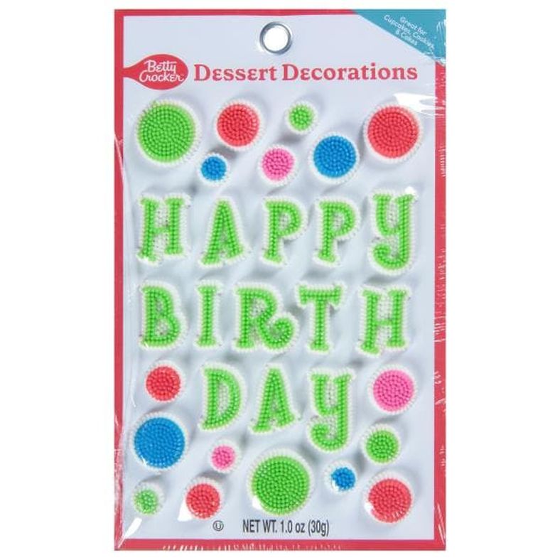 Betty Crocker Dessert Decorations, Happy Birthday