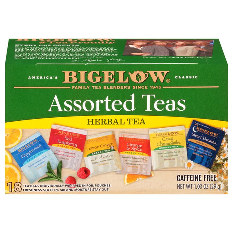 Bigelow Assorted, Caffeine Free Herbal Tea, 18 individually wrapped tea bags
