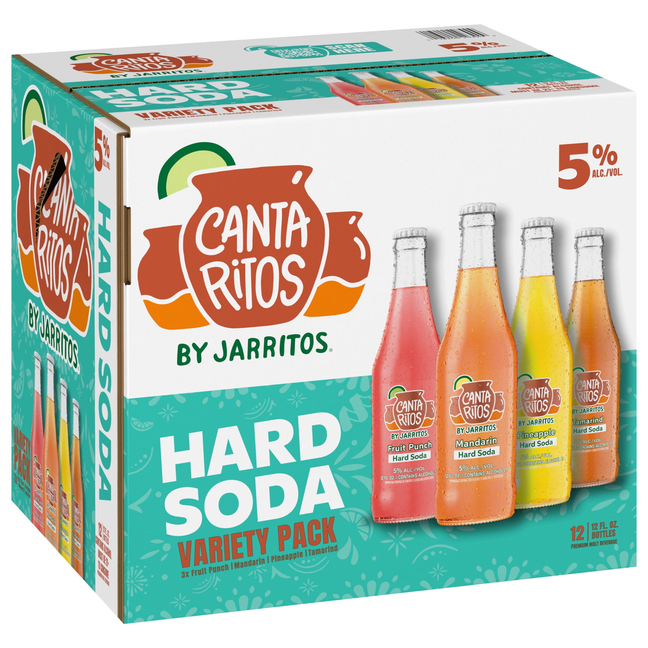 Cantaritos Jarritos Variety Pack Hard Soda 12 Pack, 12 fl oz Glass Bottles, 5% ABV