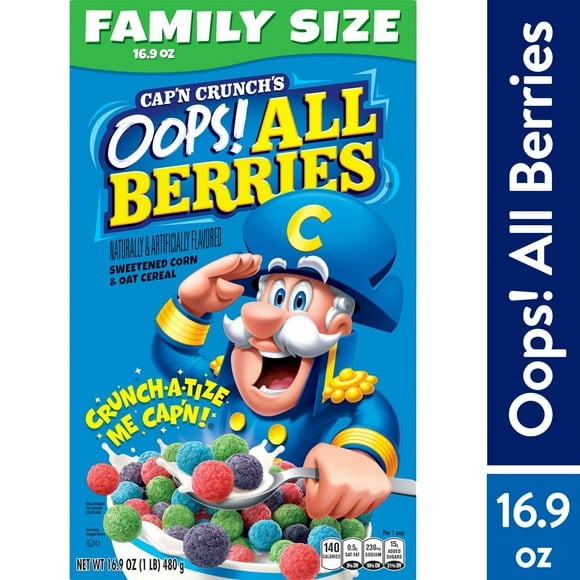 Cap’n Crunch's Oops All Berries Sweetened Corn & Oat Crunchy Cereal, (16.9 oz.)