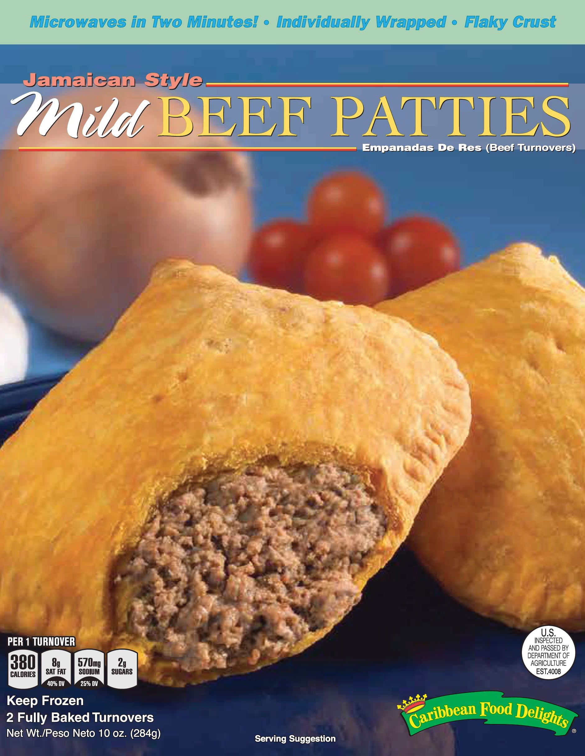 Caribbean Food Delights Jamaican Style Mild Beef Patties, 2-5 oz.(10oz). Individually Wrapped Frozen Patties