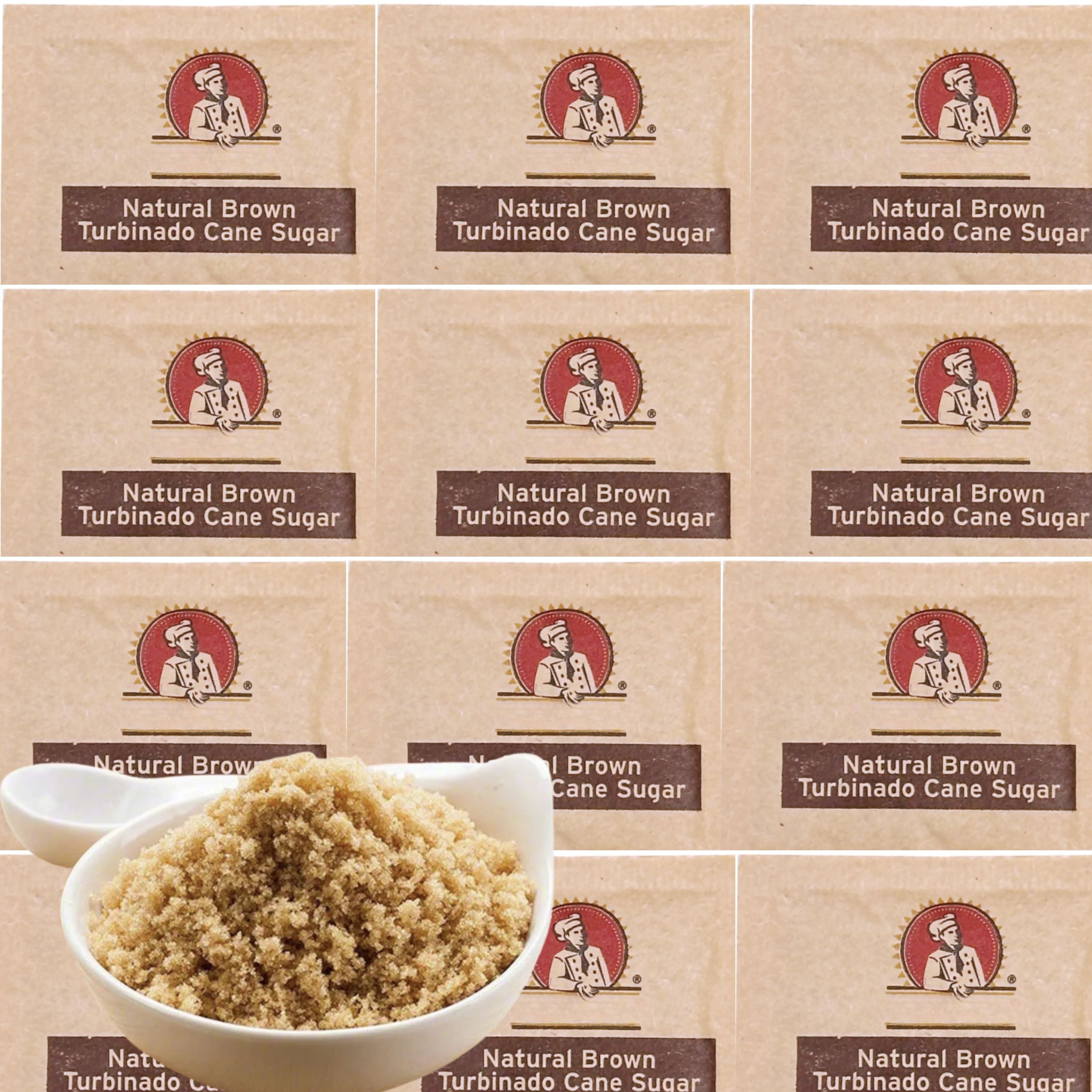 Chef's Quality Natural Brown Turbinado Cane Sugar Packets  Pure Cane Sugar, Rich Molasses Flavor, Raw Sugar, Ideal for Coffee, Tea, Desserts & Baking  50 Count
