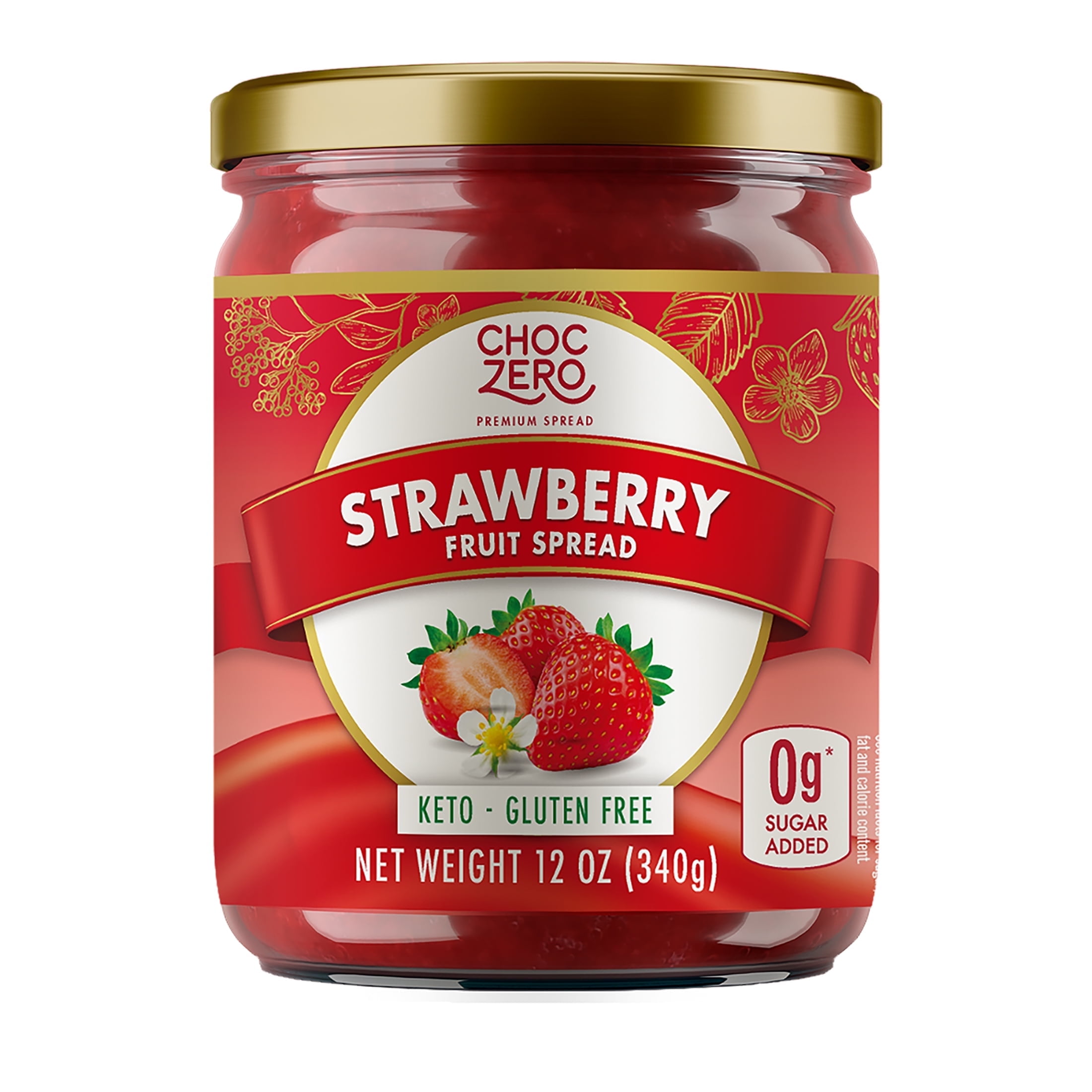 ChocZero Strawberry Jam, Sugar Free, Keto Friendly, Low Carb Fruit Spread, 12oz Jar