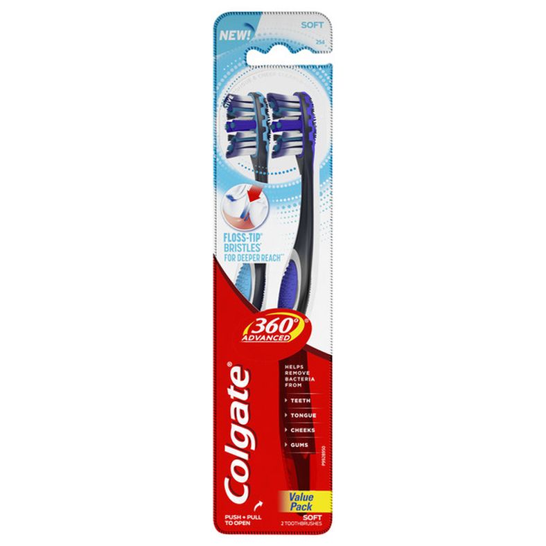 Colgate 360 Total Advanced Floss-Tip Soft Toothbrushes for Deeper Reach