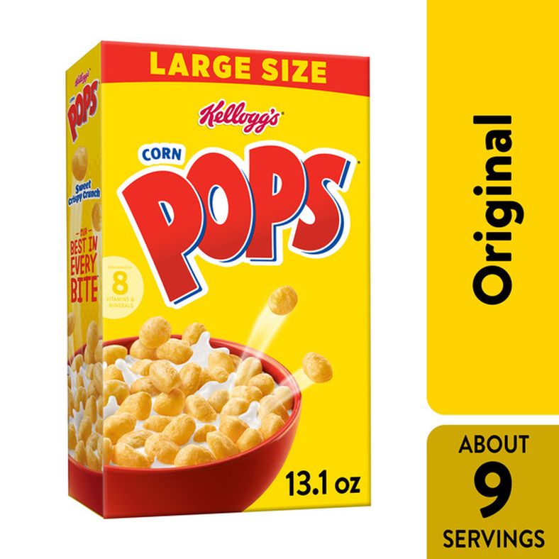 Corn Pops Kellogg's Corn Pops Cold Breakfast Cereal, 8 Vitamins and Minerals, Kids Snacks, Large Size, Original, 13.1oz Box (1 Box)