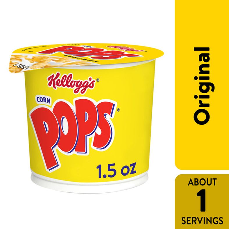 Corn Pops Kellogg's Corn Pops Cold Breakfast Cereal Cup, 8 Vitamins and Minerals, Single Serve, Original, 1.5oz Cup (1 Cup)