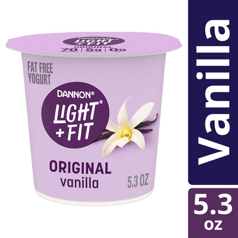 Dannon Light + Fit Dannon Light + Fit Vanilla Original Nonfat Yogurt, 0 Fat and 70 Calories, Creamy and Delicious Vanilla Yogurt, 5.3 OZ Cup