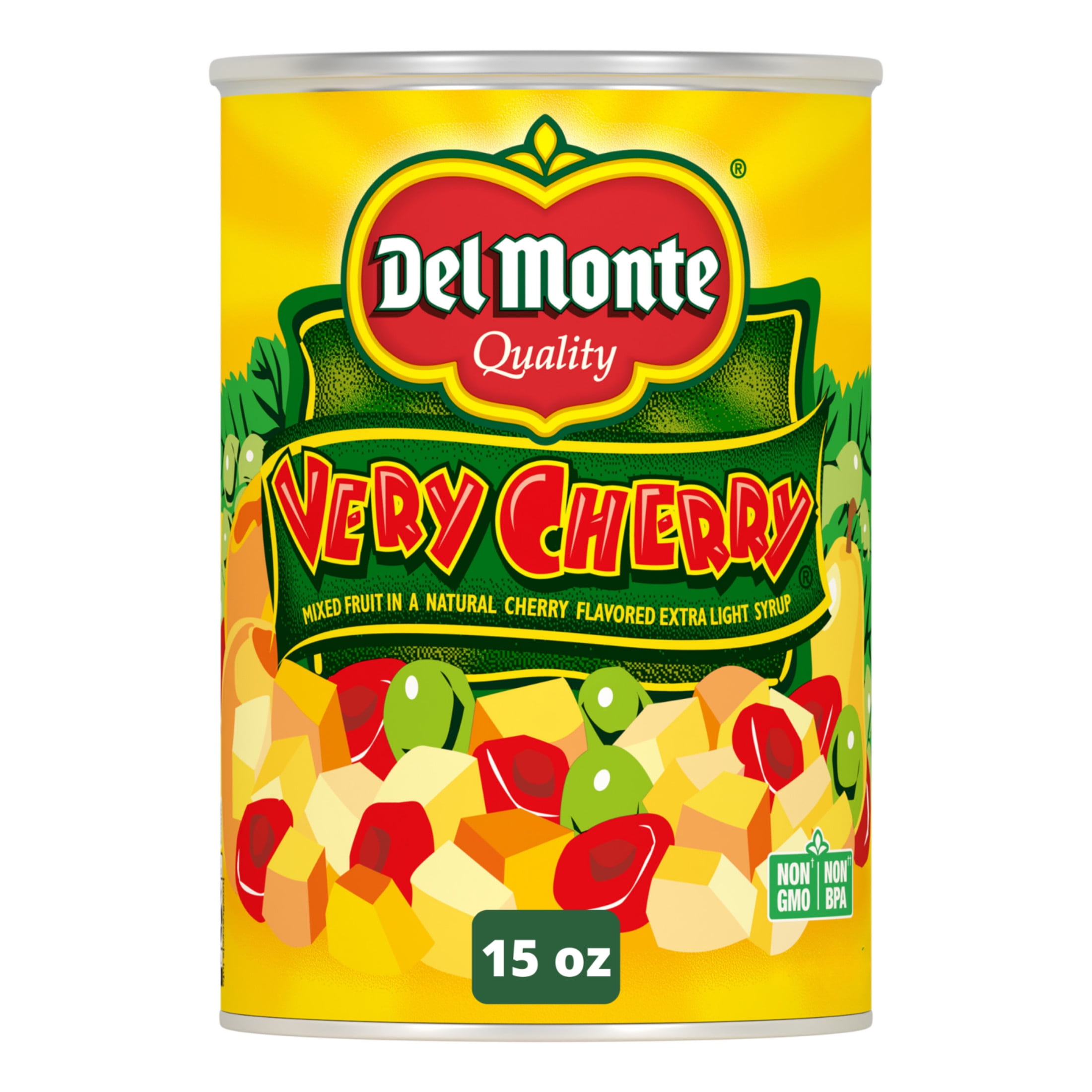 Del Monte Very Cherry Mixed Fruit in Extra Light Syrup, Canned Fruit, 15 oz Can