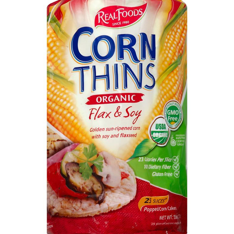 Del Real Foods Corn Thins, Organic, Flax & Soy