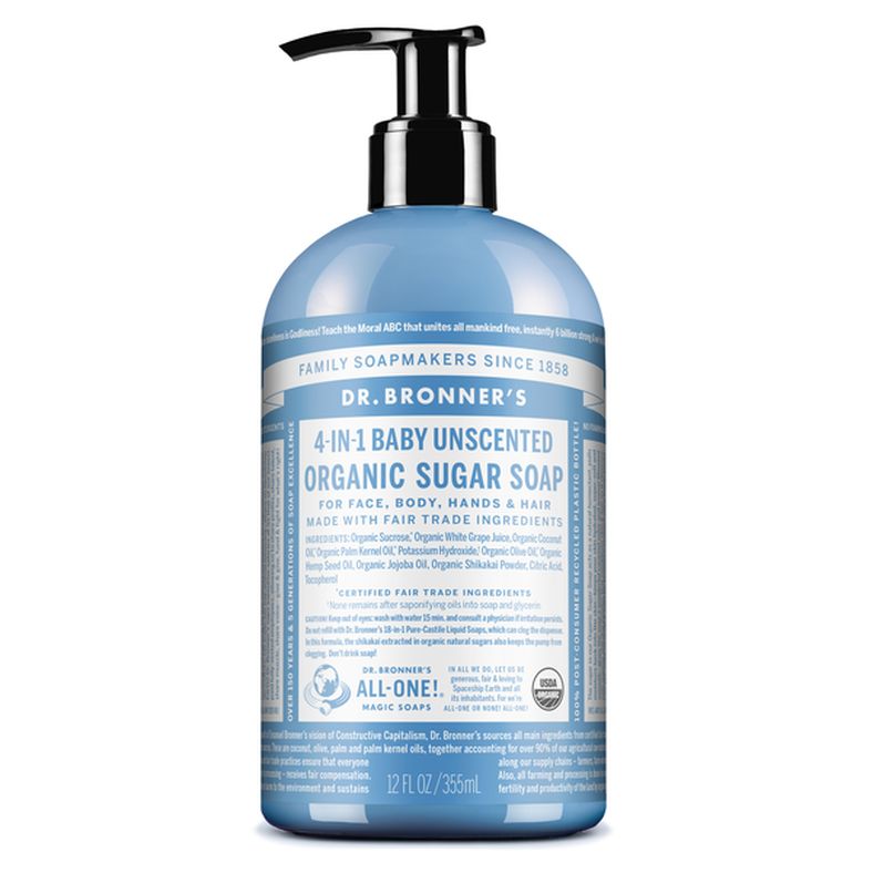 Dr. Bronner's Unscented Baby, Organic Sugar Soap