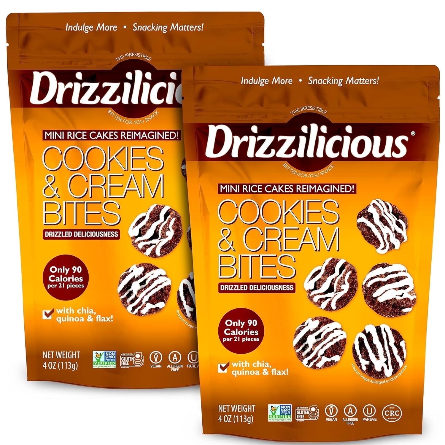 Drizzilicious Mini Rice Cakes, Cookies & Cream Flavored Rice Cake Gluten Free Snacks, Rice Crisps 2-Pack