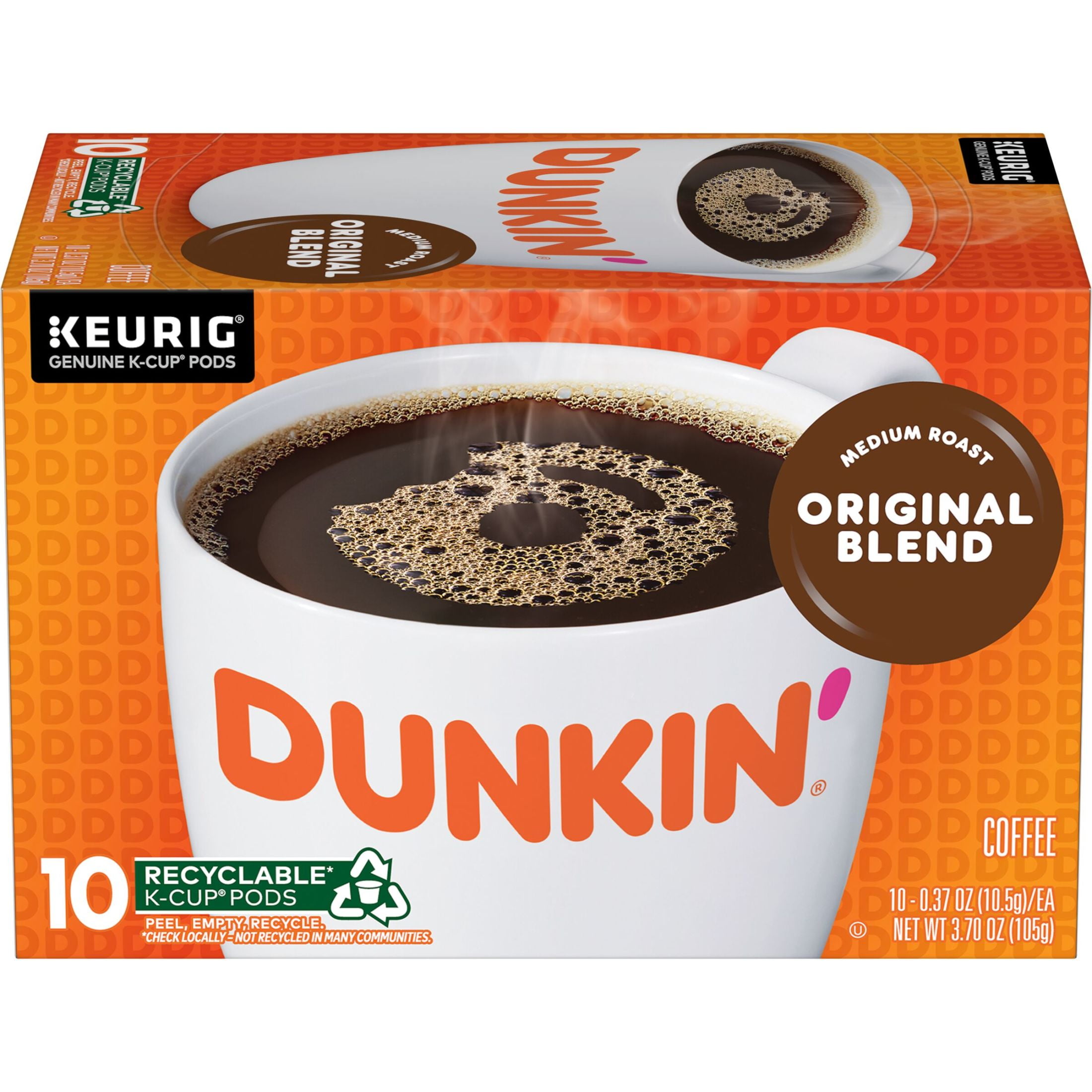 Dunkin Original Blend Medium Roast Coffee, Keurig K Cup Pods, 10 Count Box