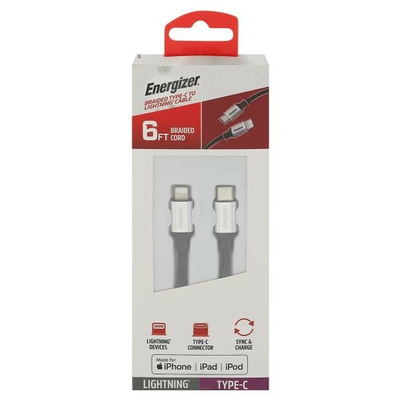 Energizer Cable, Type-C to Lightning, Nylon Braided