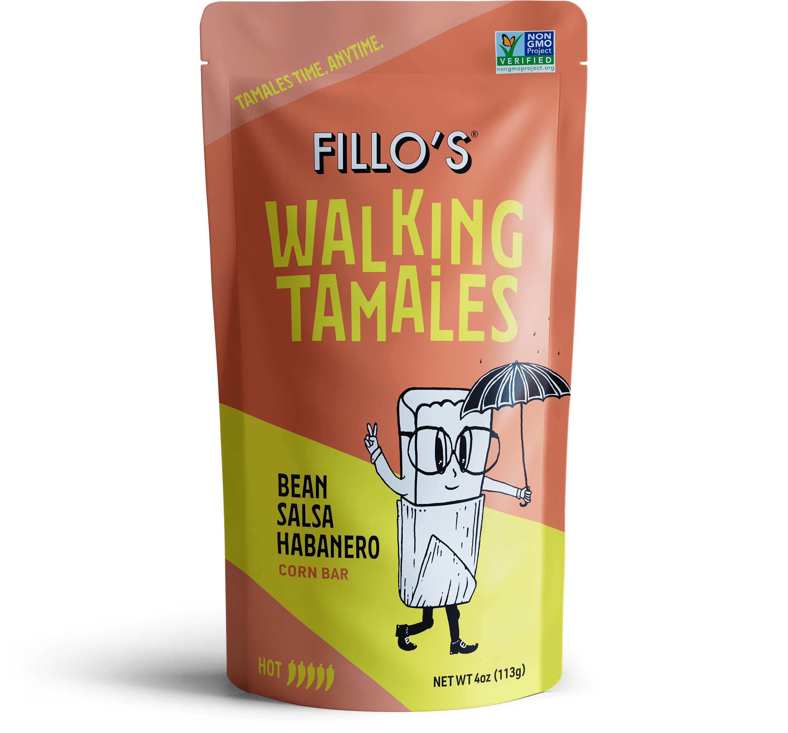 FILLO'S Walking Tamales Bean Salsa Habanero Tamale, 4 oz, (Shelf-Stable)