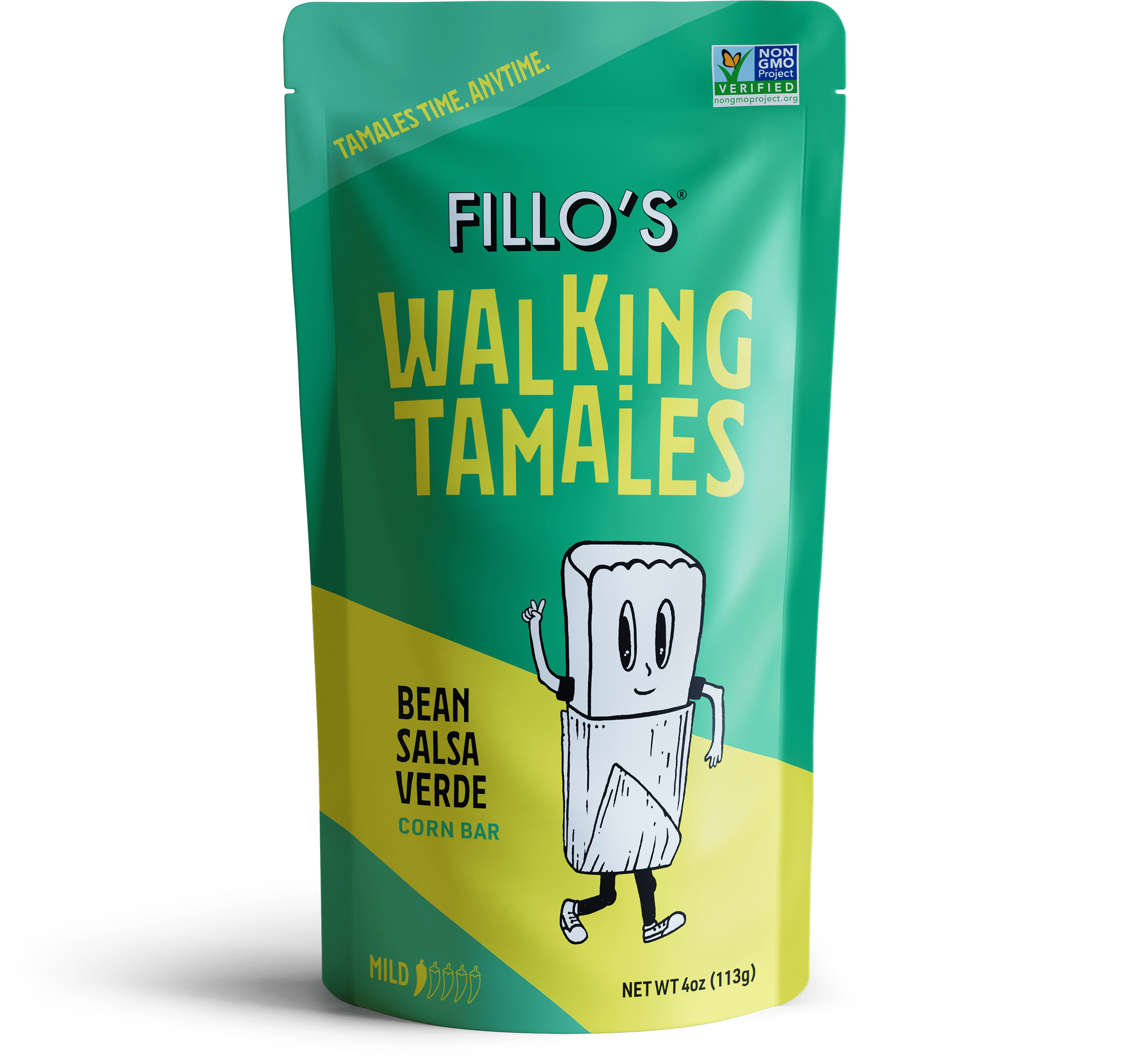 FILLO'S Walking Tamales Bean Salsa Verde Tamale, 4 oz Plastic Pouch, (Shelf-Stable)