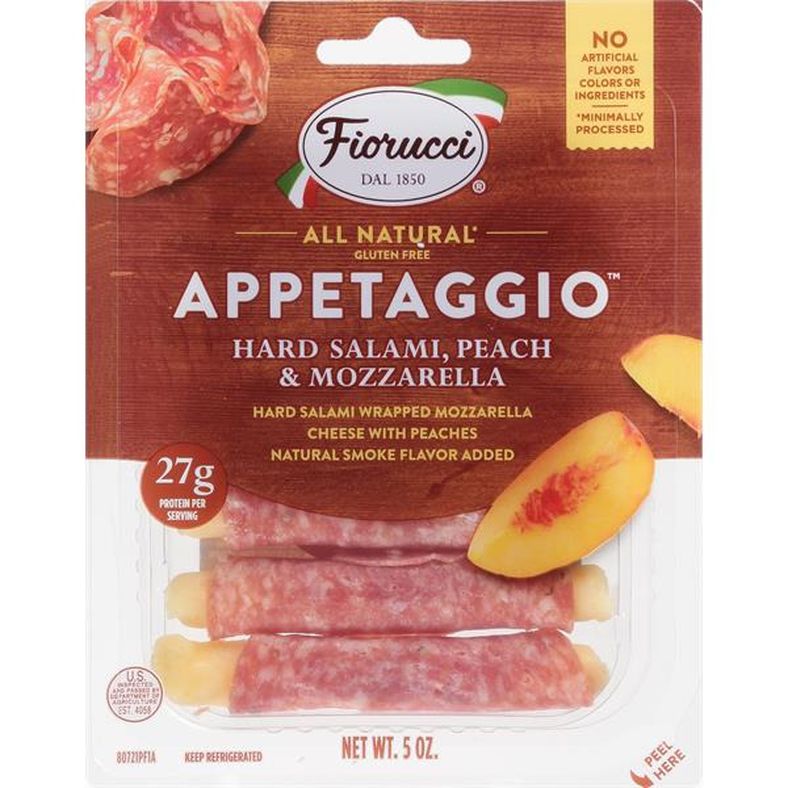 Fiorucci All-Natural Appetaggio Hard Salami and Peach Mozzarella,  Easy to Open Packets