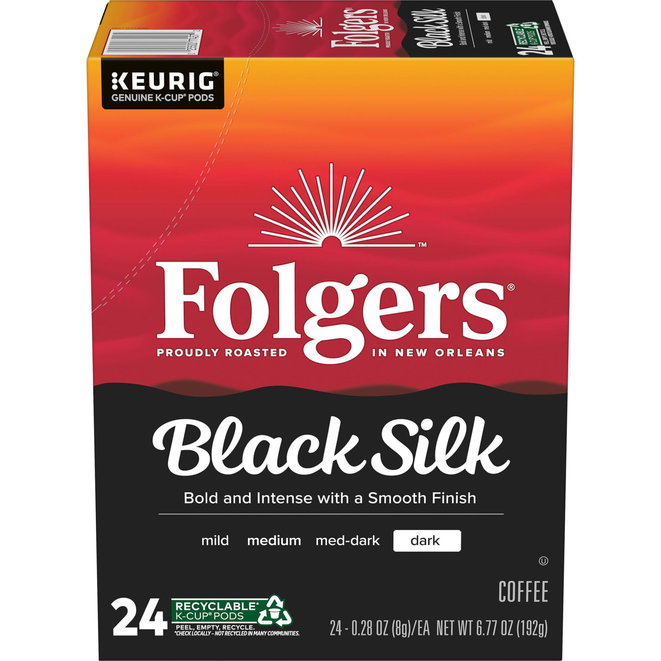 Folgers Black Silk, Dark Roast Coffee, Keurig K Cup Pods, 24 Count Box