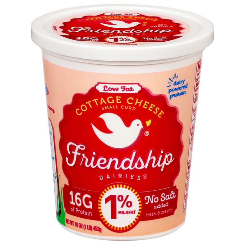 Friendship Dairies Cottage Cheese, Low Fat, No Salt Added, Small Curd, 1% Milkfat