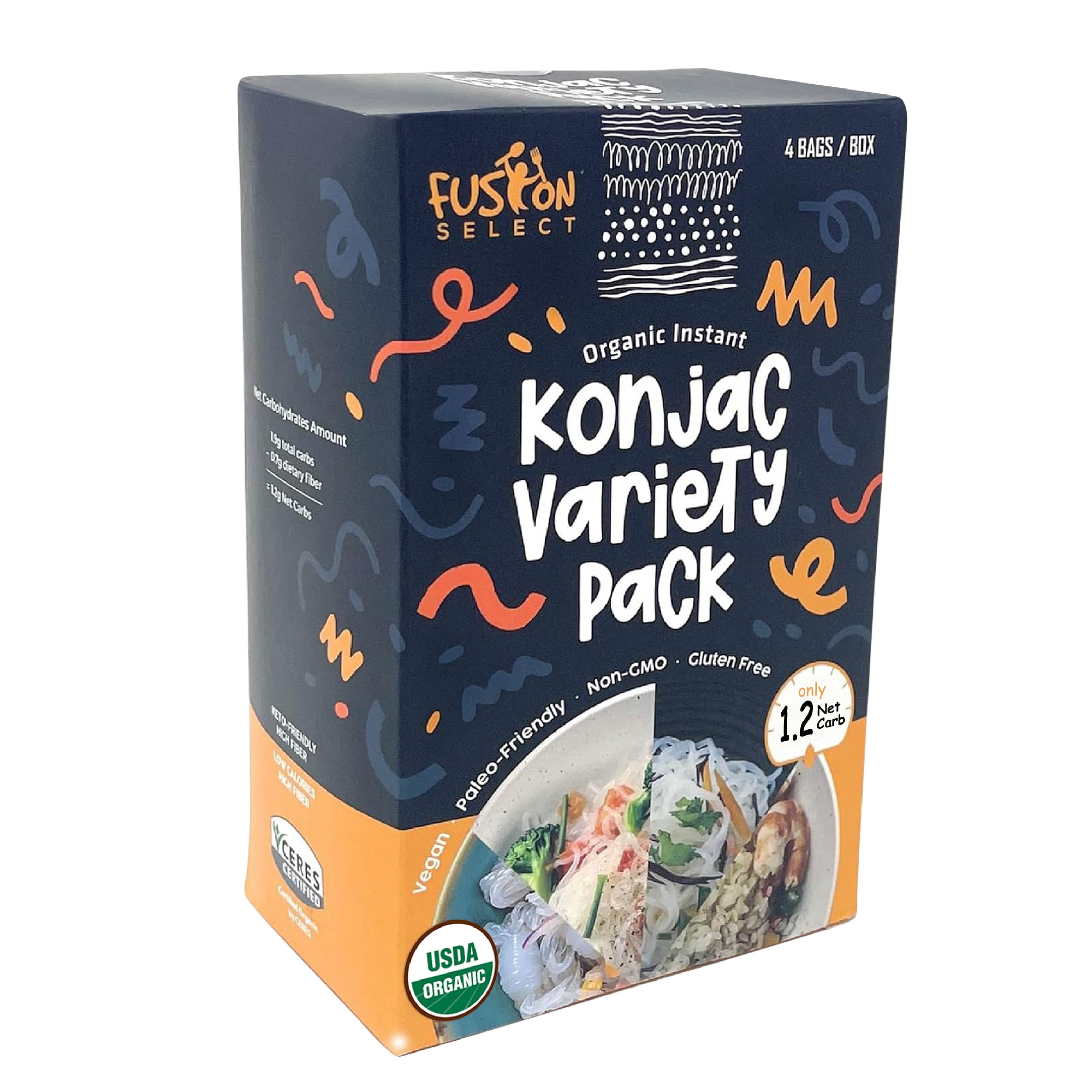 Fusion Select Organic Konjac Noodles - Shirataki Rice, Angel Hair, Spaghetti, Knots, Spaghetti - Healthy Diet Pasta - Rich in Fiber - Vegan, Keto, Paleo-Friendly, Zero Gluten, Low-Carb & Low-Calorie