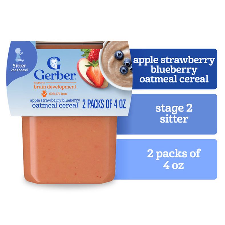 Gerber Stage 2 Baby Food Apple Strawberry Blueberry Oatmeal Cereal Tub Baby Cereal
