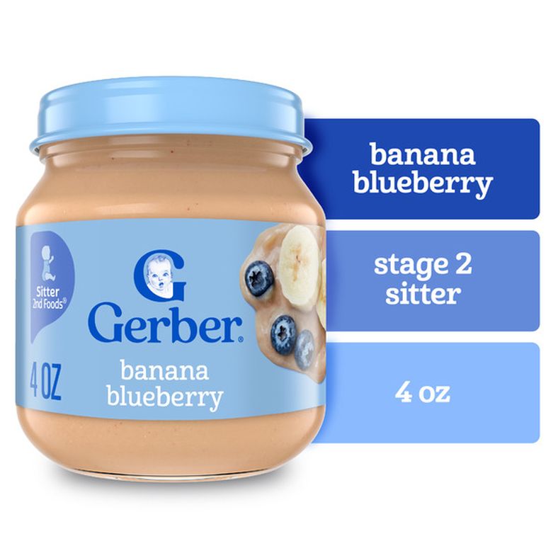 Gerber Stage 2 Baby Food Banana Blueberry Jar Fruit Puree Non-Gmo Baby Puree