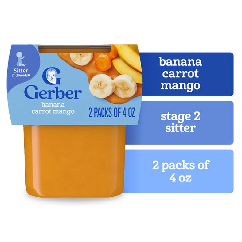 Gerber Stage 2 Baby Food Banana Carrot Mango Puree Tubs Baby Puree