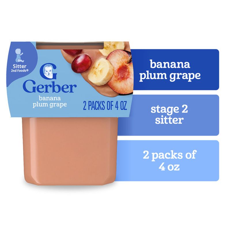 Gerber Stage 2 Baby Food Banana Plum Grape Puree Tubs Baby Puree